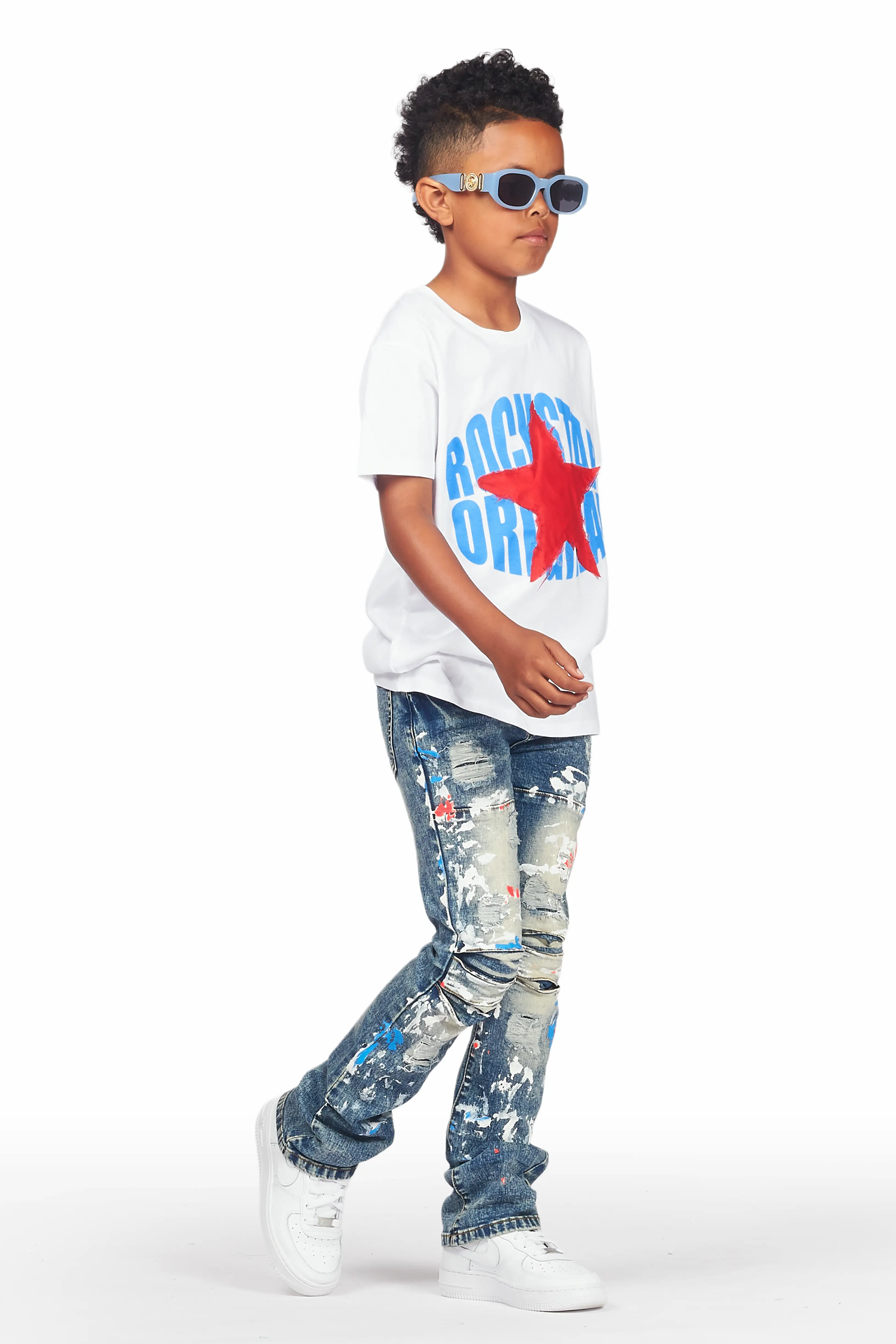 Boys Levin White T-Shirt/Stacked Flare Jean Set - Image 6