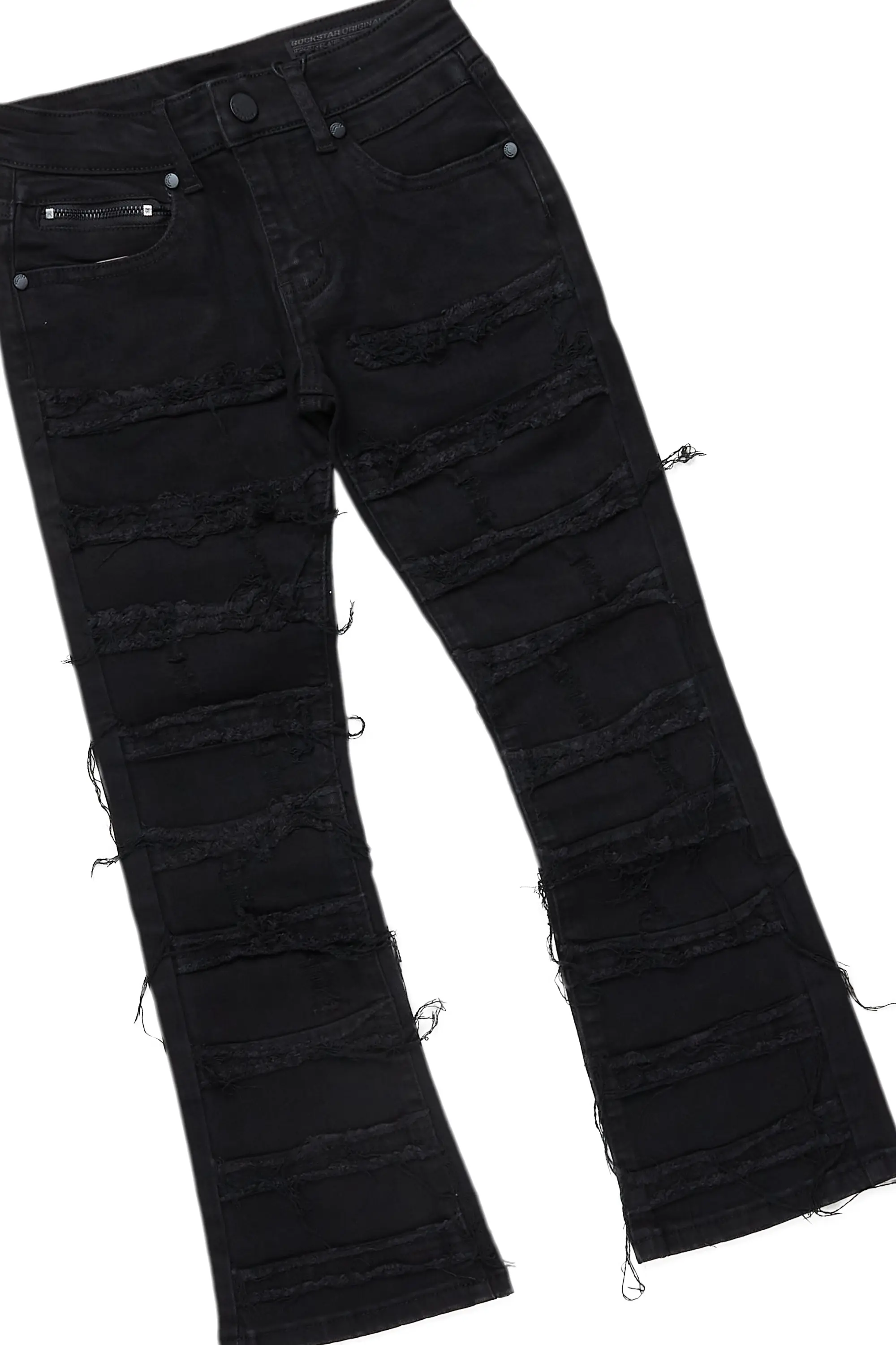 Boys Raylan Grey/Black Hoodie/Stacked Flare Jean Set - Image 3
