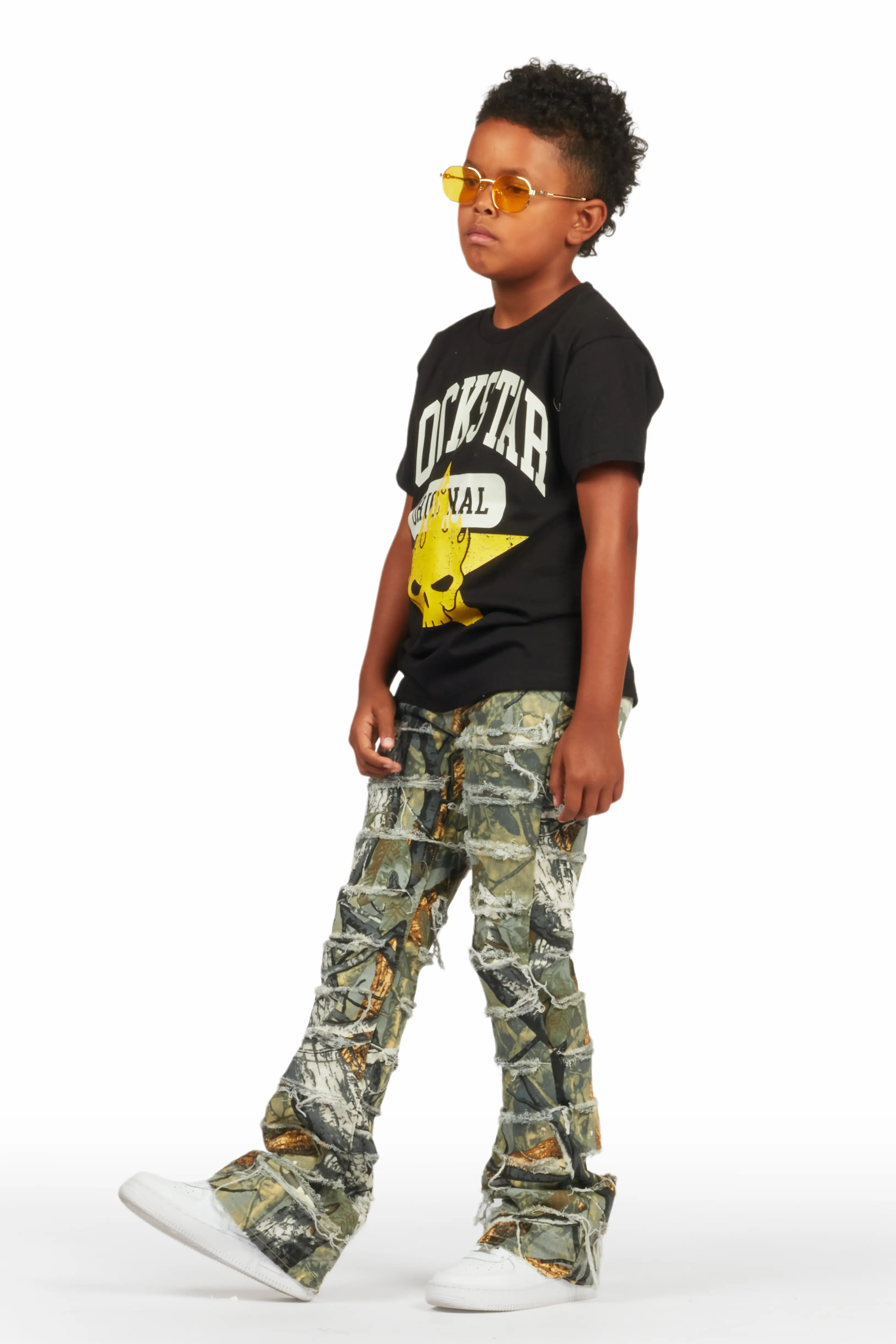 Boys Semaj Tree Camo T-Shirt/Stacked Flare Jean Set - Image 5