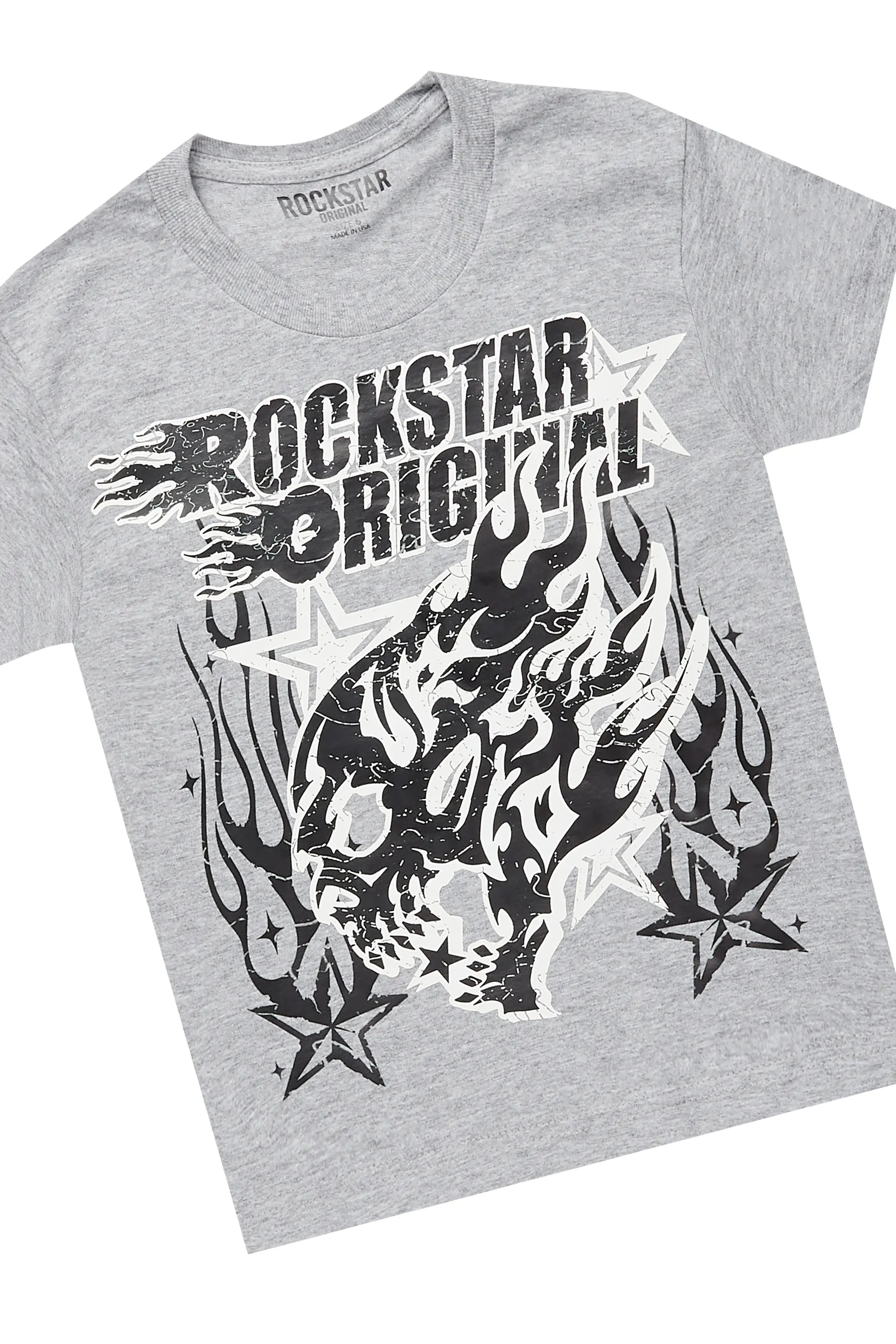 Boys Smitty Heather Grey T-Shirt/Stacked Flare Jean Set - Image 2