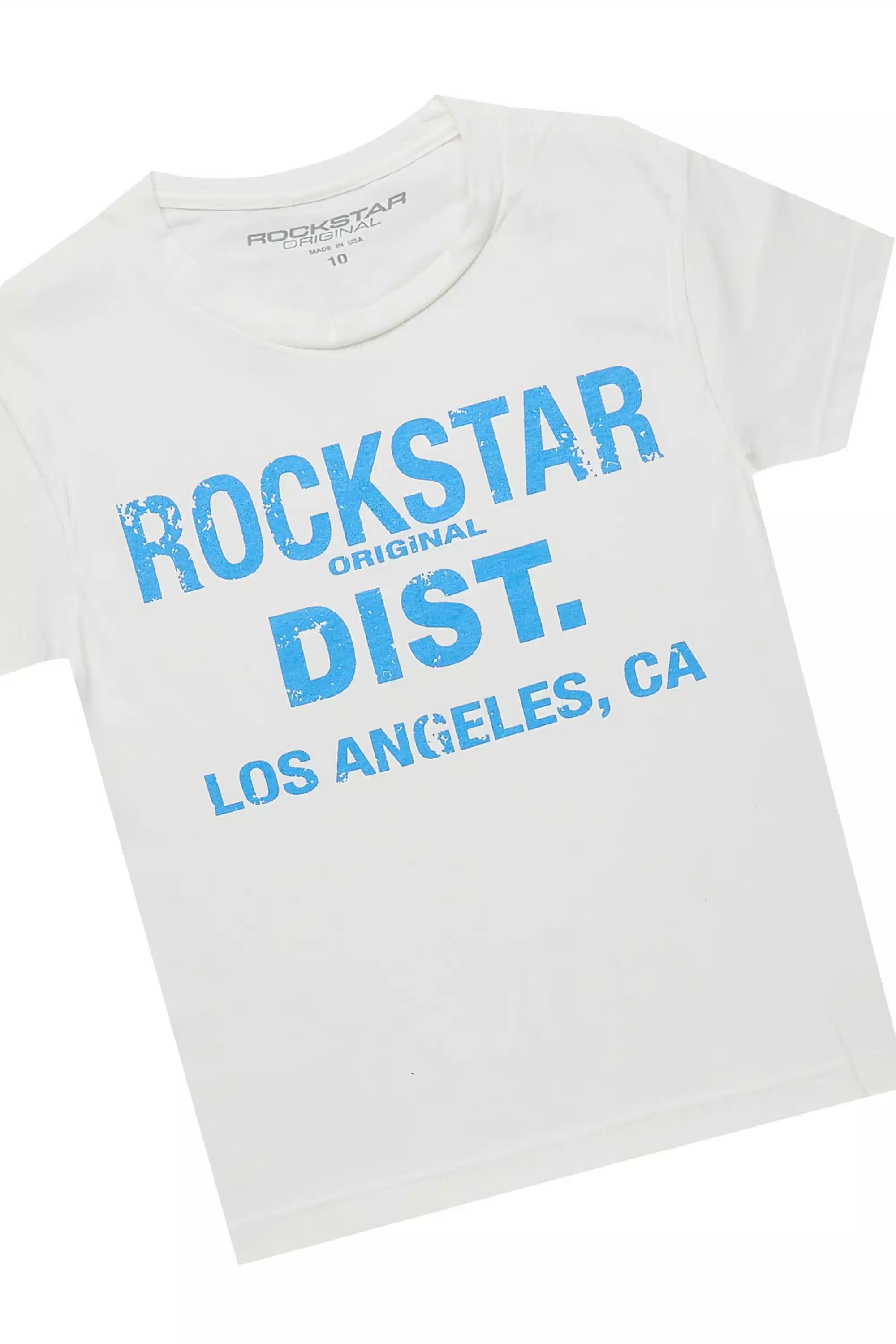 Boys Lake White/Blue T-Shirt/Dag Stacked Flare Jean Set - Image 2