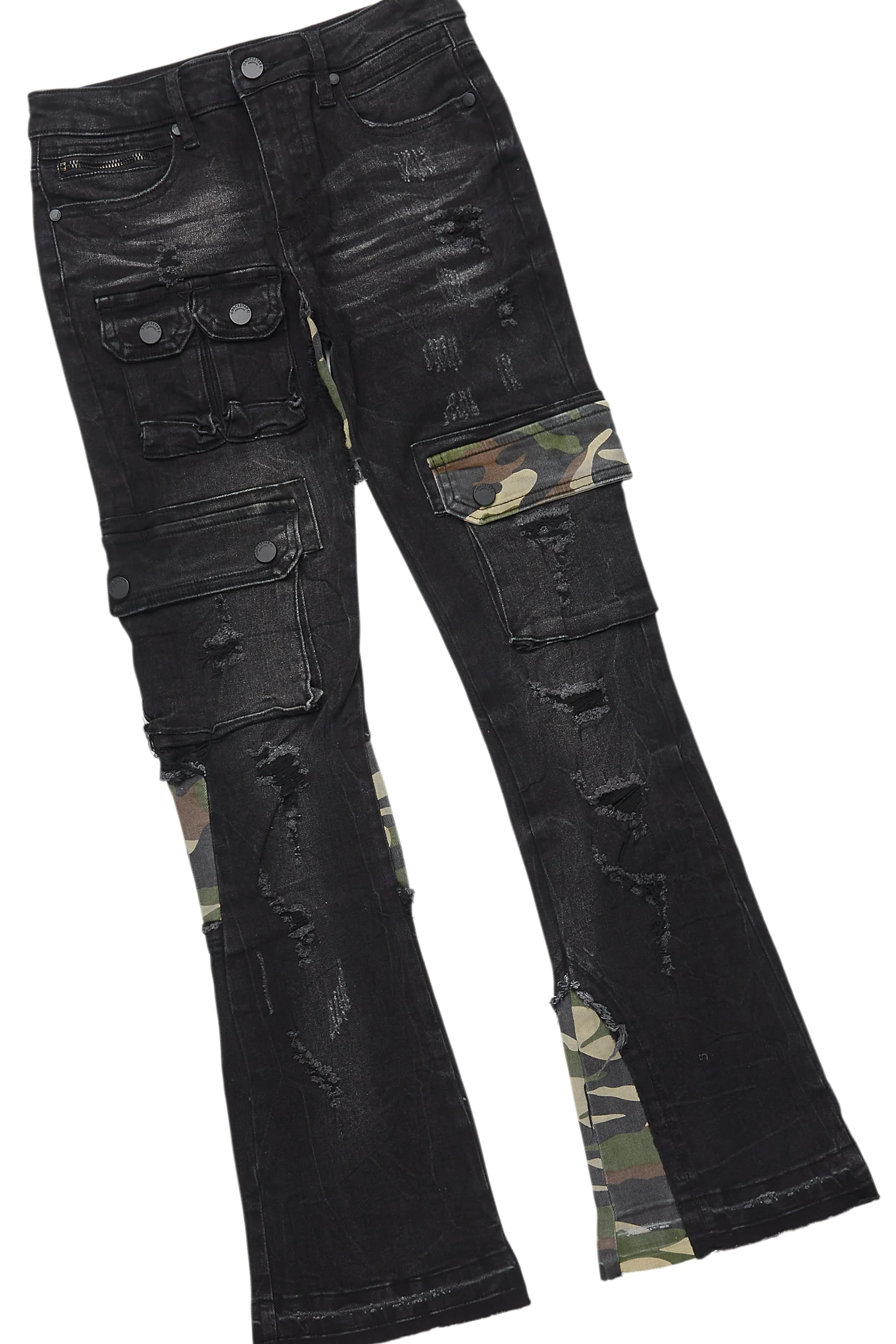 Boys Koen Black/Green T-Shirt/Stacked Flare Jean Set - Image 3