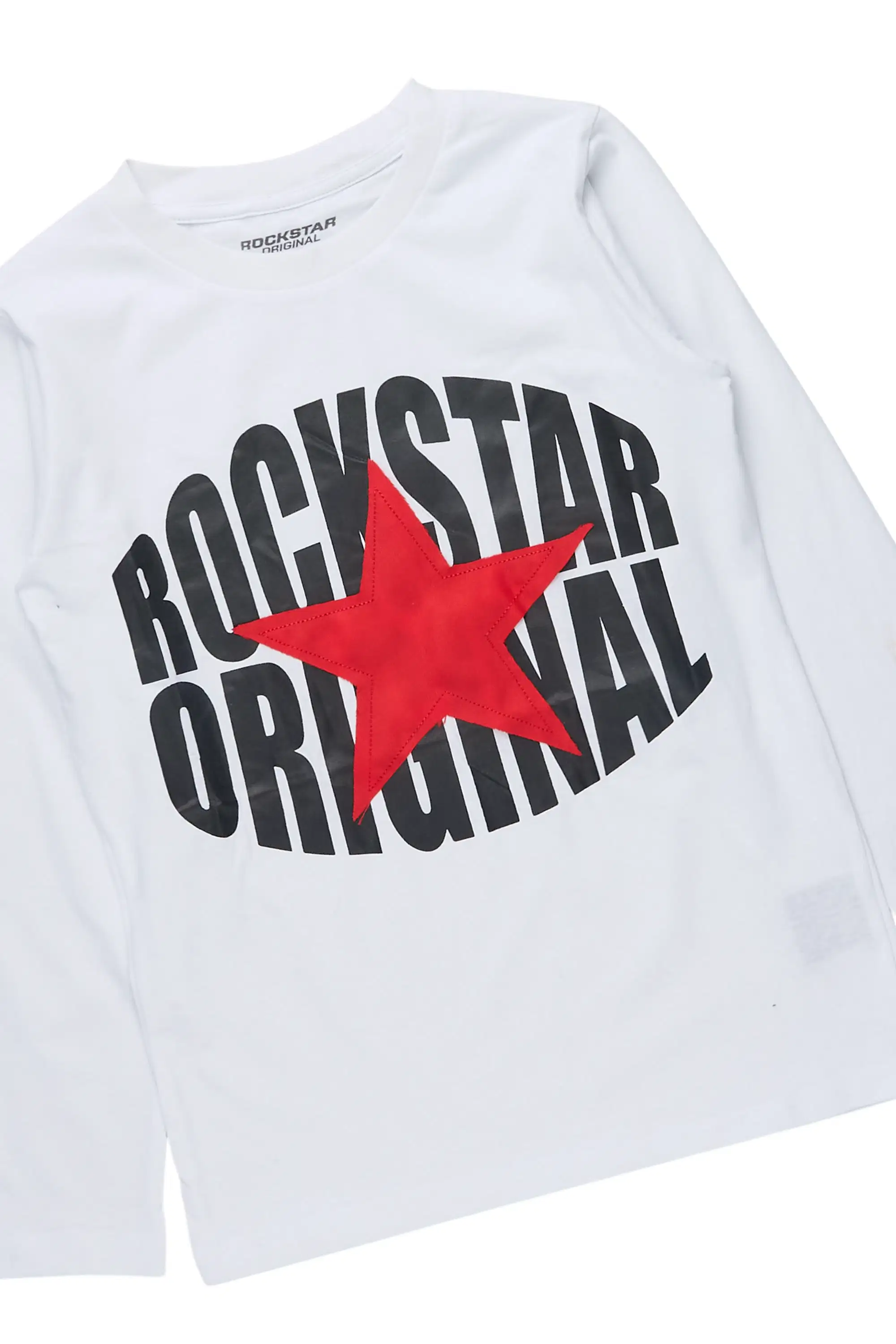 Boys Ezra White Long Sleeve T-Shirt & Shake Black Stacked Jean Set - Image 2