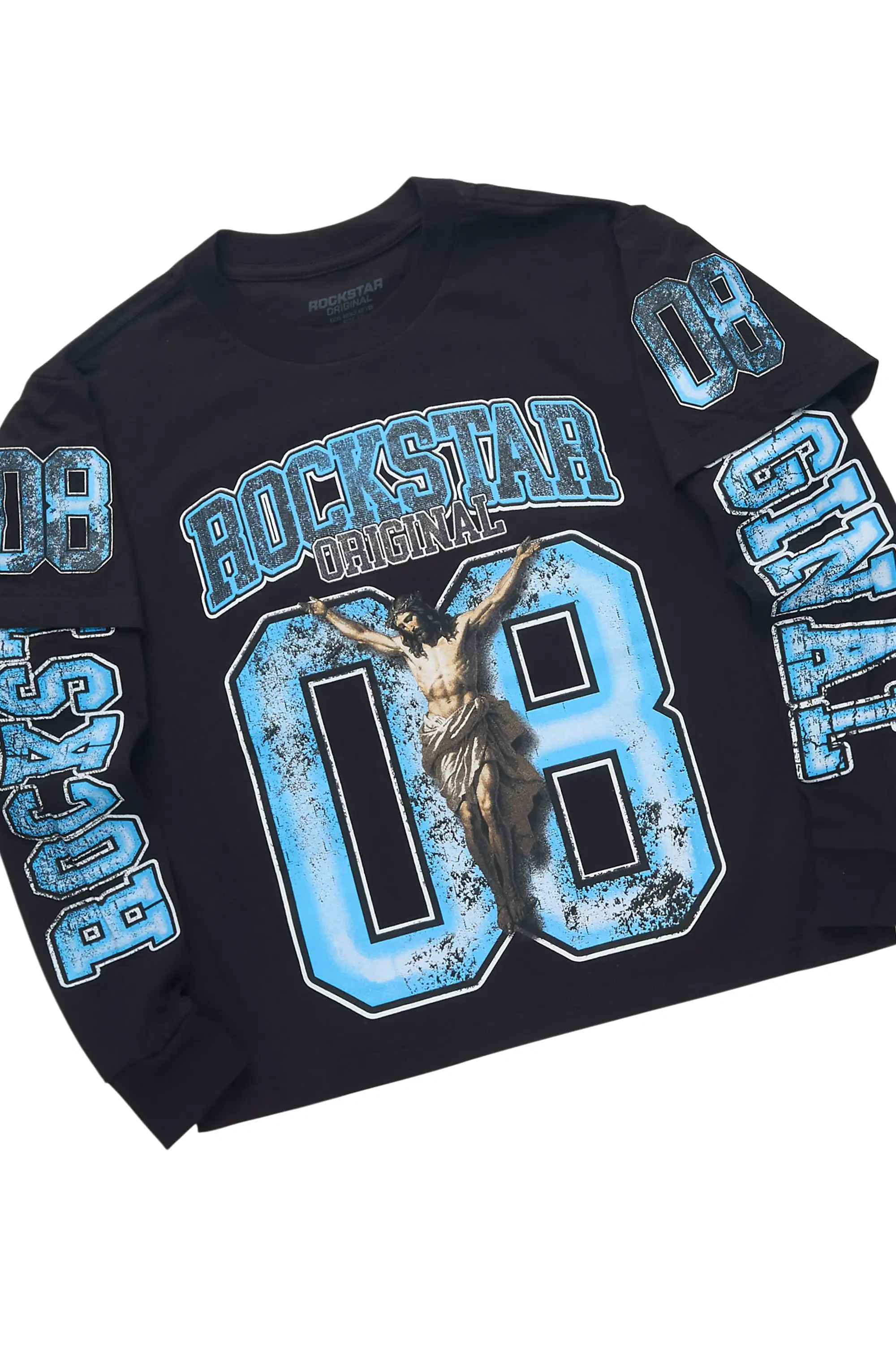 Boys Fields Black Double Layer Long Sleeve & Laban Blue Bleach Stacked Jean Set - Image 2