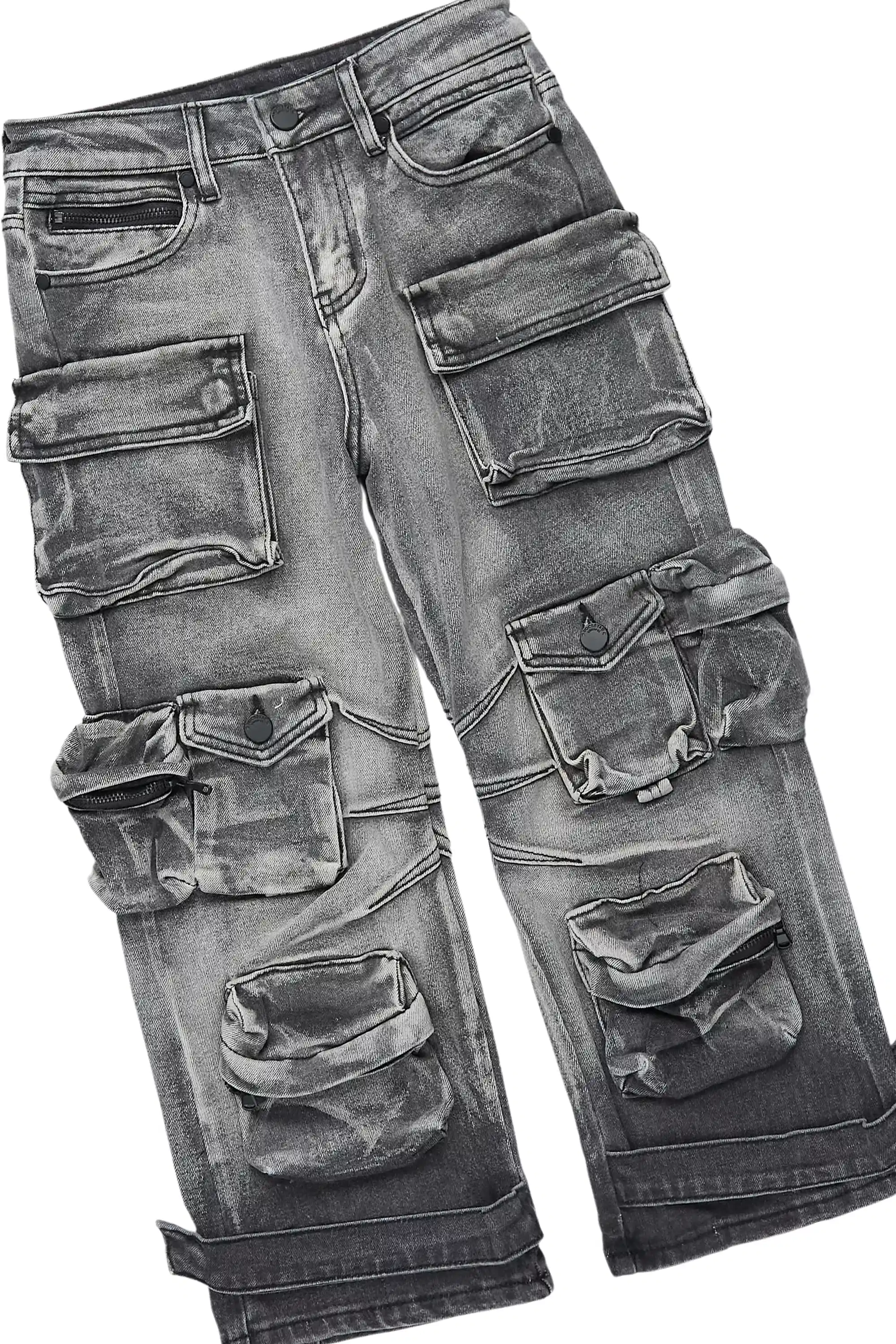 Boys Saxon White/Grey T-Shirt/Baggy Cargo Jean Set - Image 3