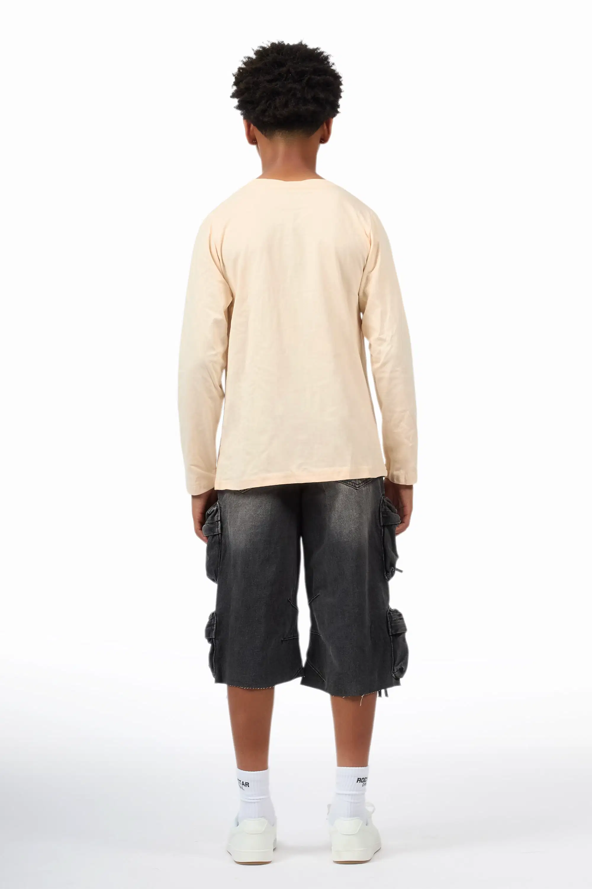 Boys Jesus Crayon Sand/Black Long Sleeve T-Shirt/Denim Short Set - Image 10