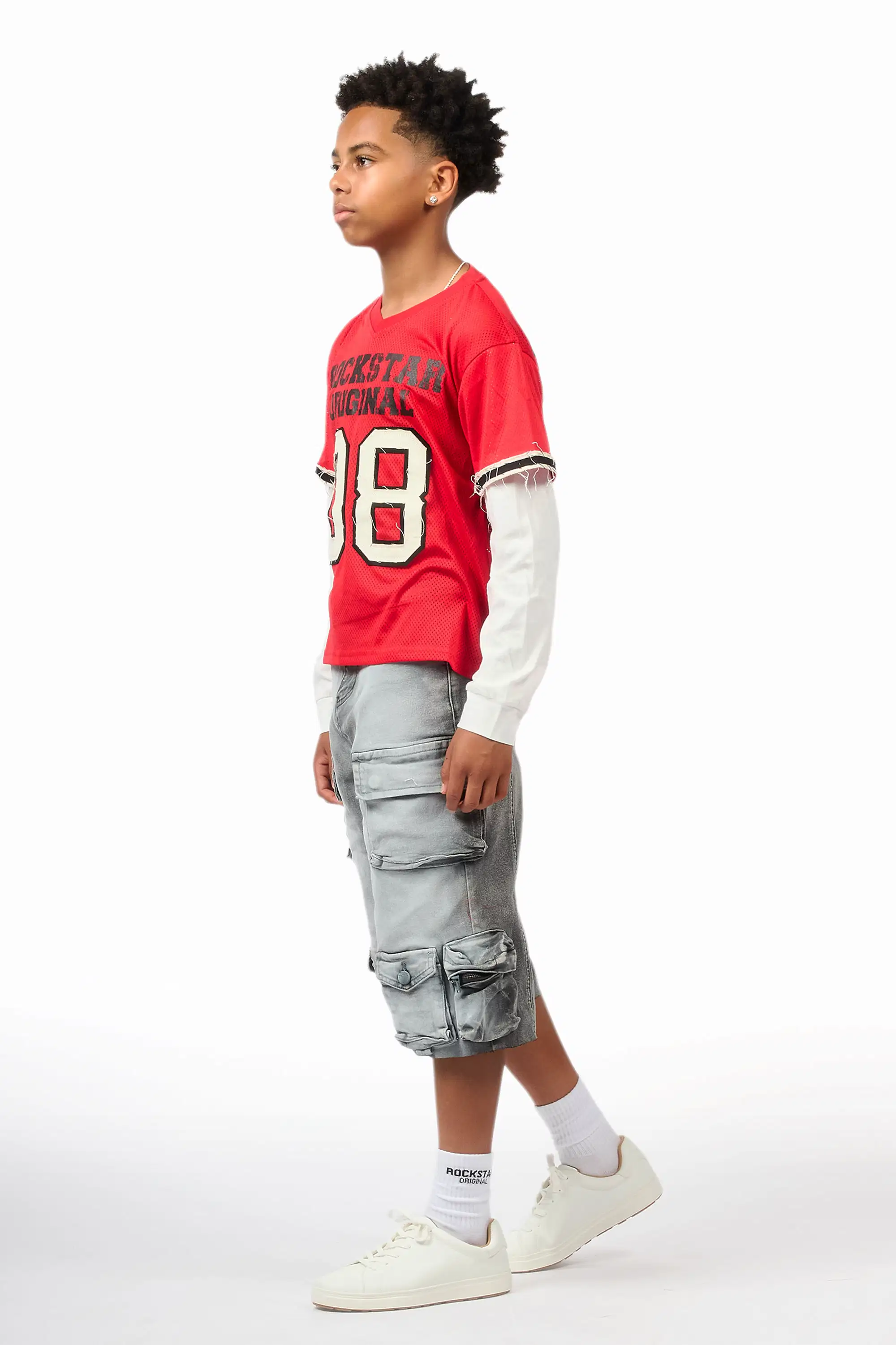 Boys Deston Red/Grey Double Layer T-Shirt/Denim Short Set - Image 10
