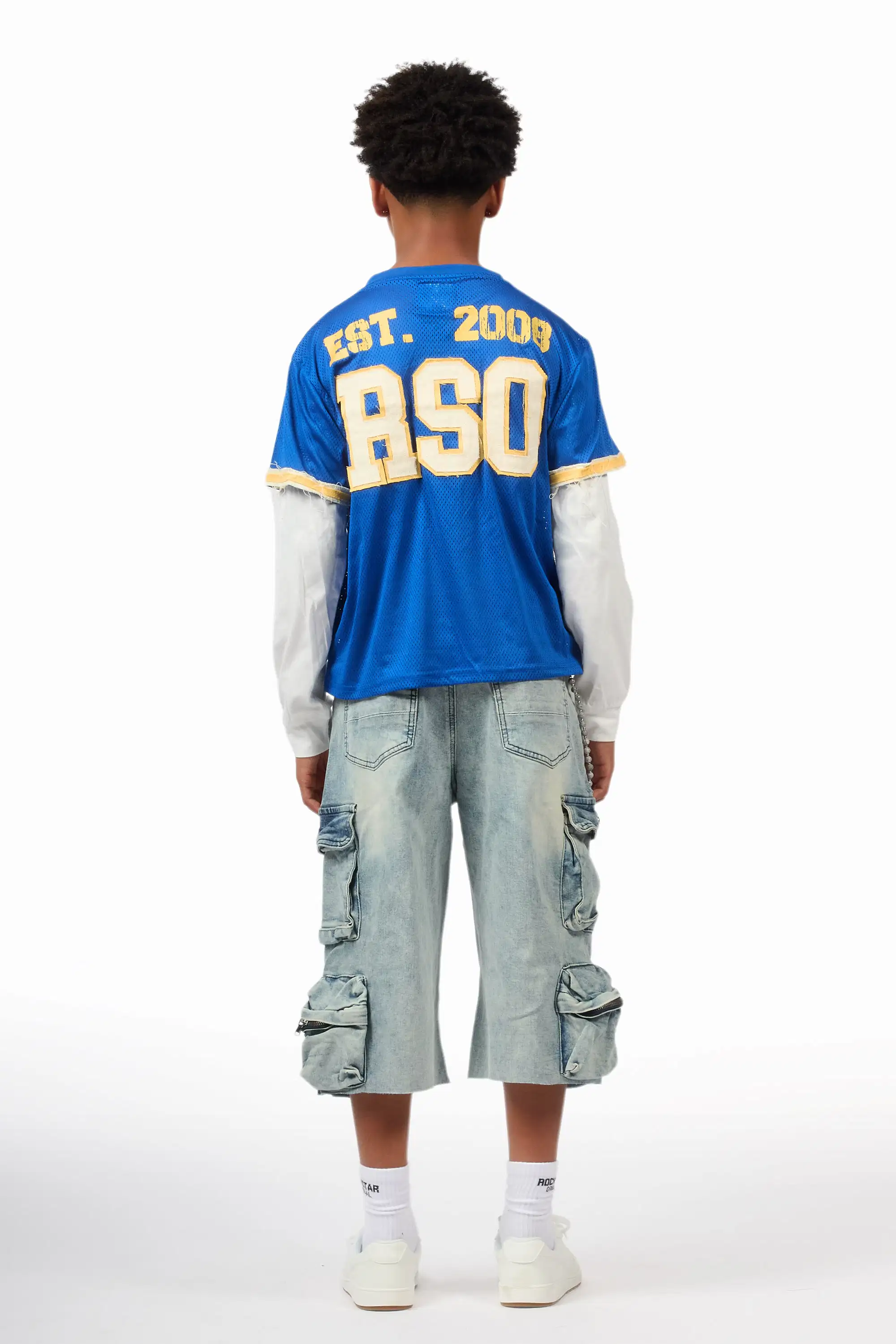 Boys Deston Royal Blue/Blue Double Layer T-Shirt/Denim Short Set - Image 12