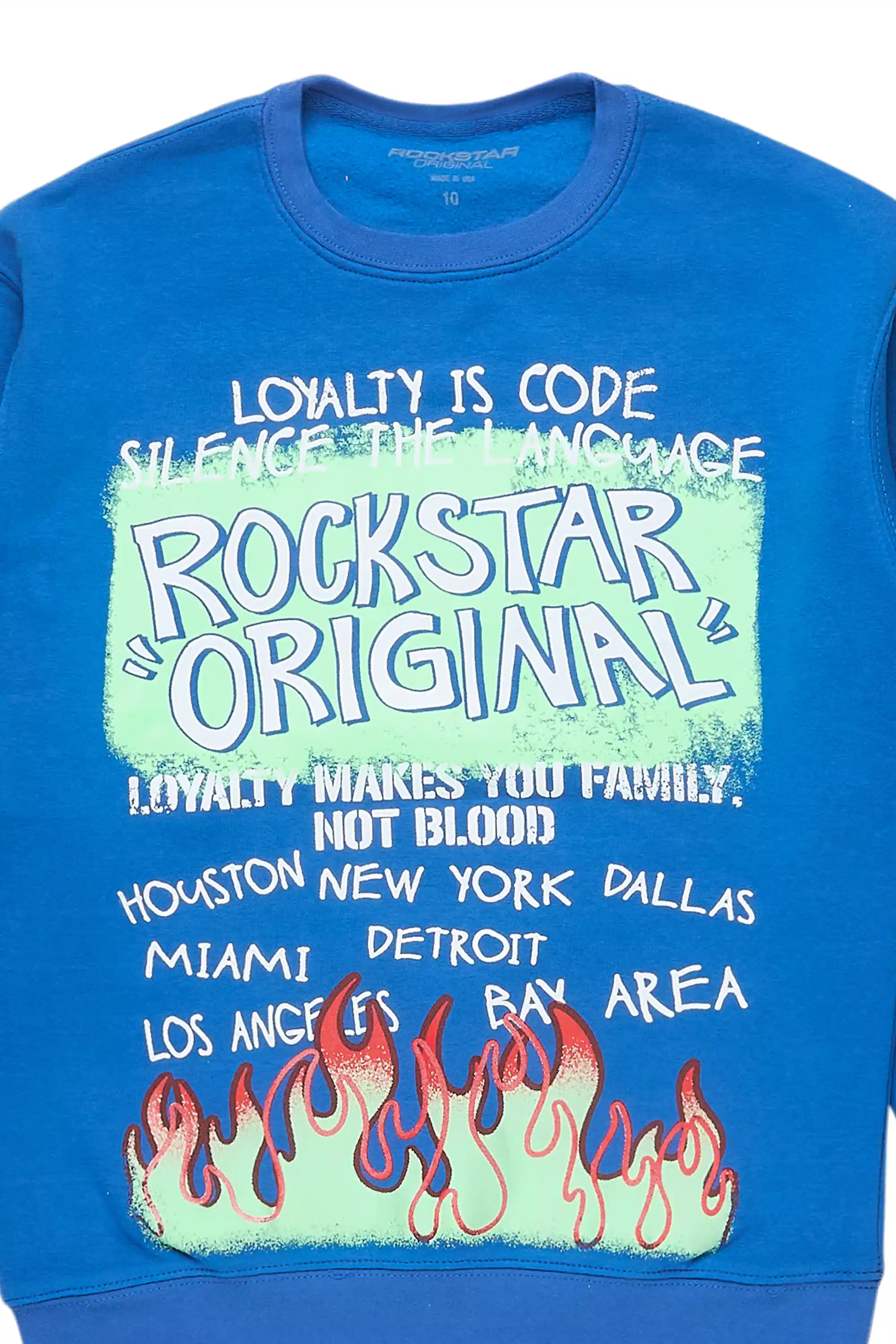 Boys Beno Royal Blue/Green Graphic Crewneck - Image 6
