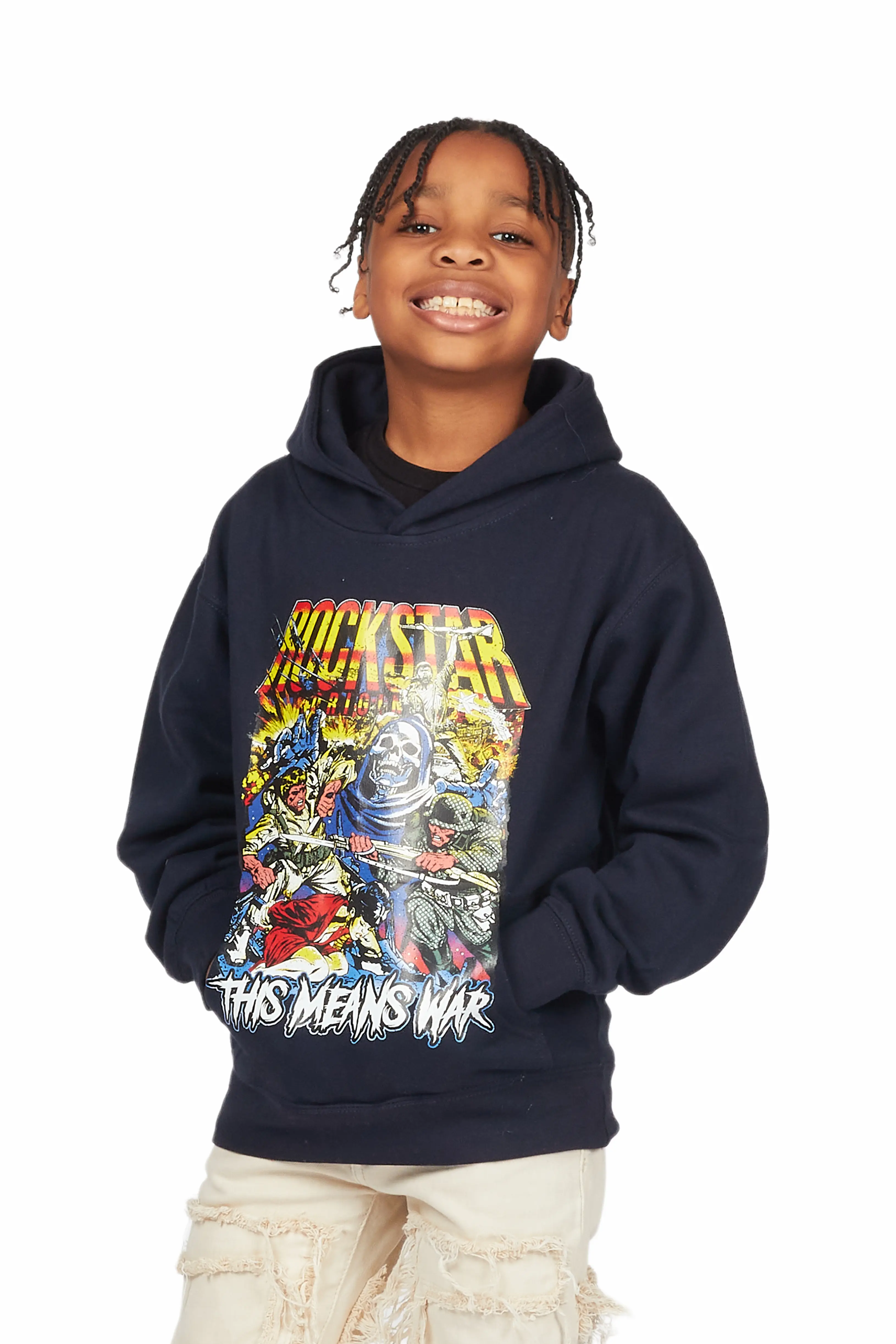 Boys Karter Navy Graphic Hoodie - Image 2