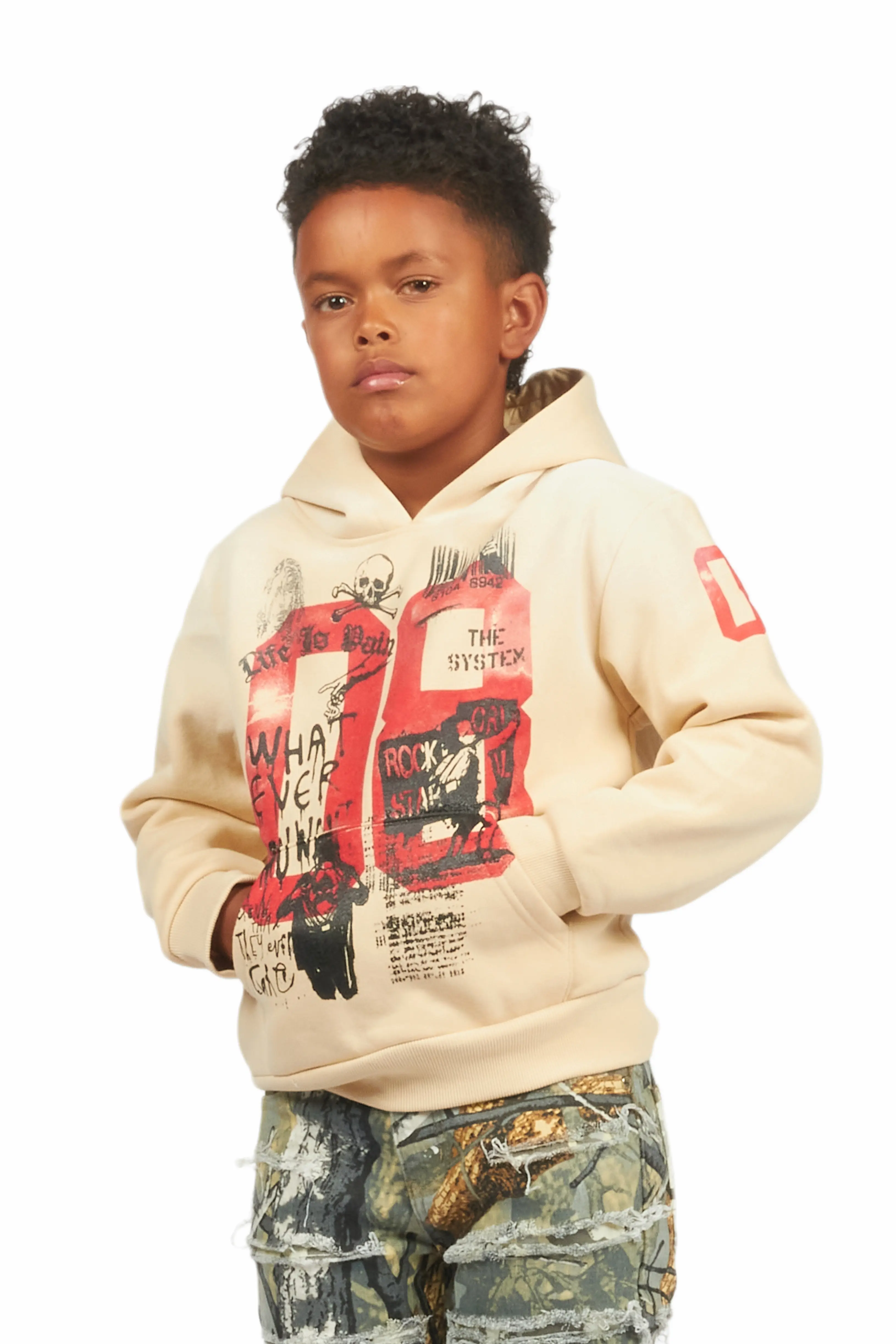Boys Beau Beige Graphic Hoodie - Image 3