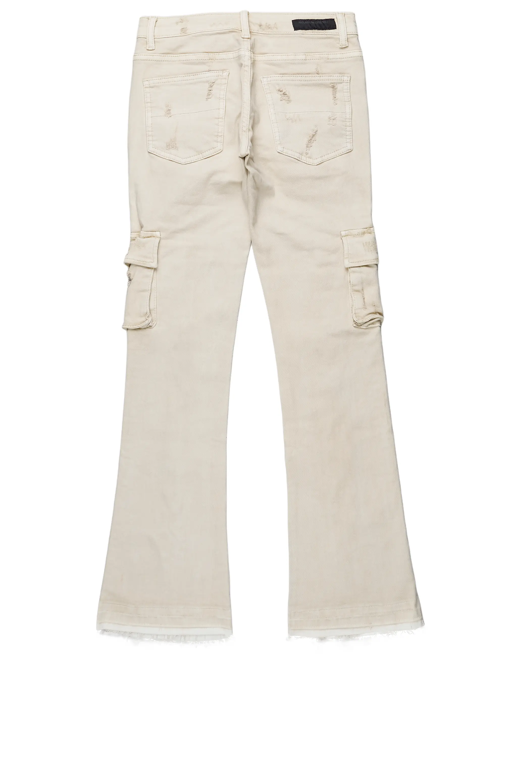Boys Zaire Beige Cargo Super Stacked Flare Jean - Image 7