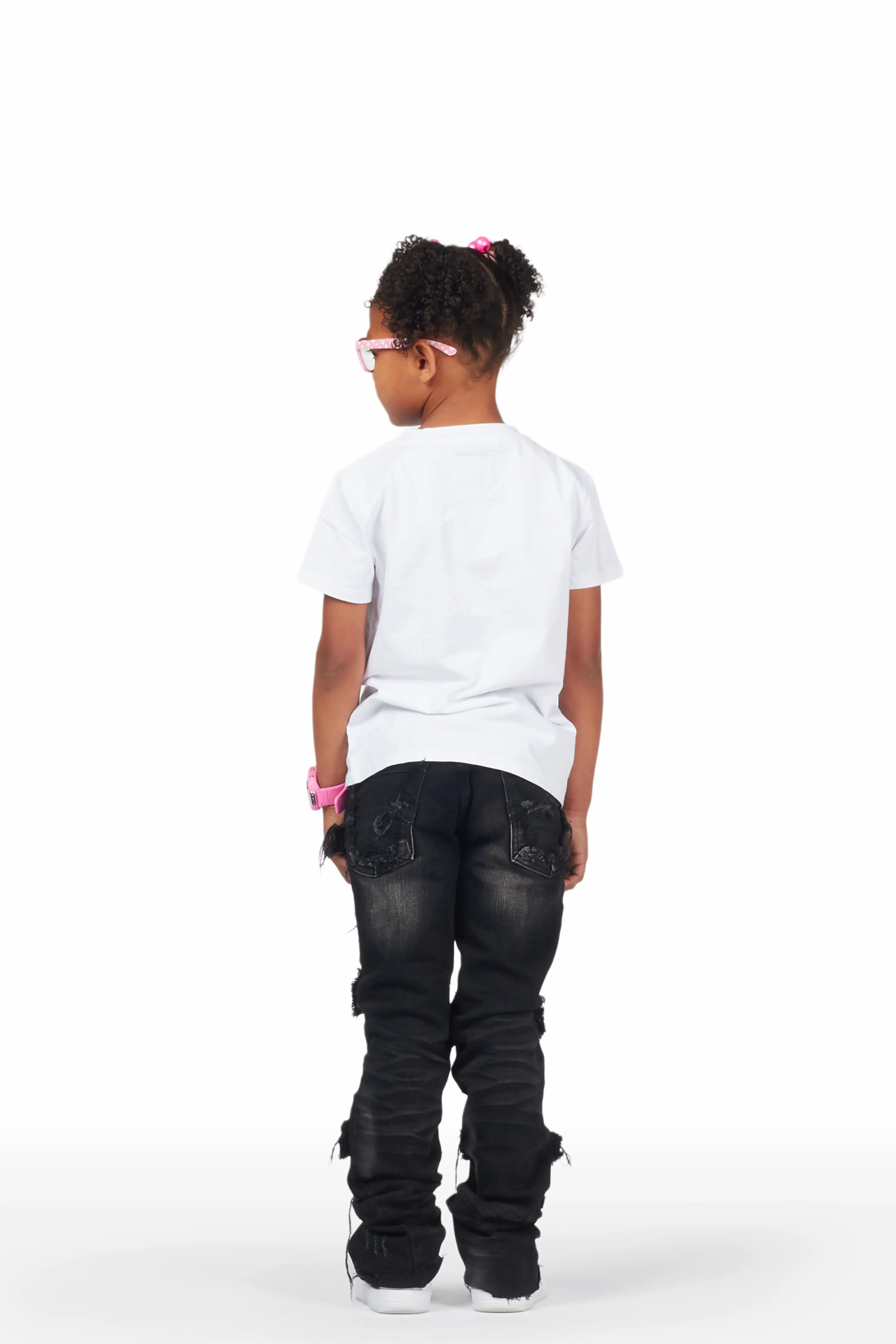 Girls Aalia Black Super Stacked Flare Jean - Image 6