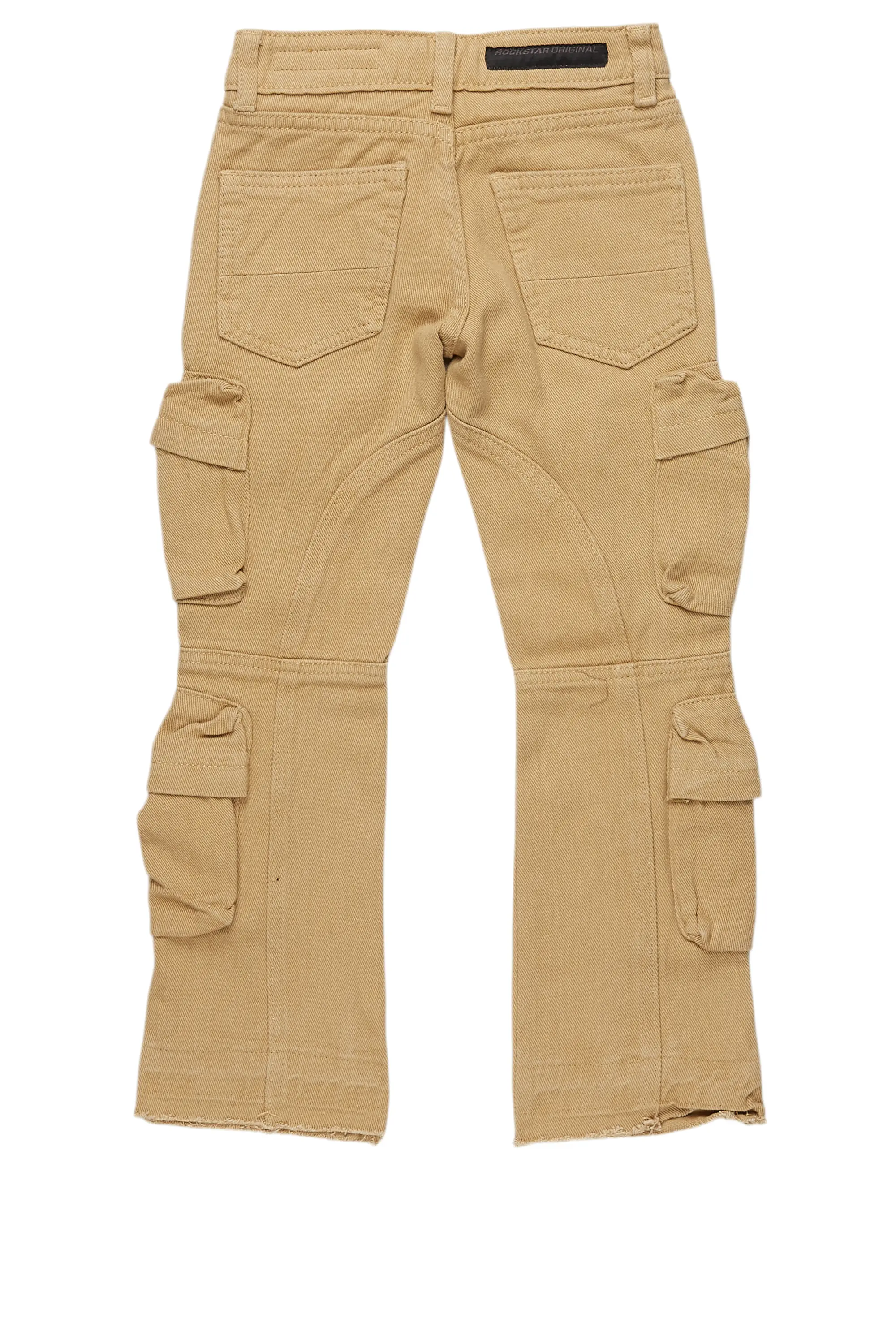 Boys Gregor Beige Stacked Flare Cargo Jean - Image 3