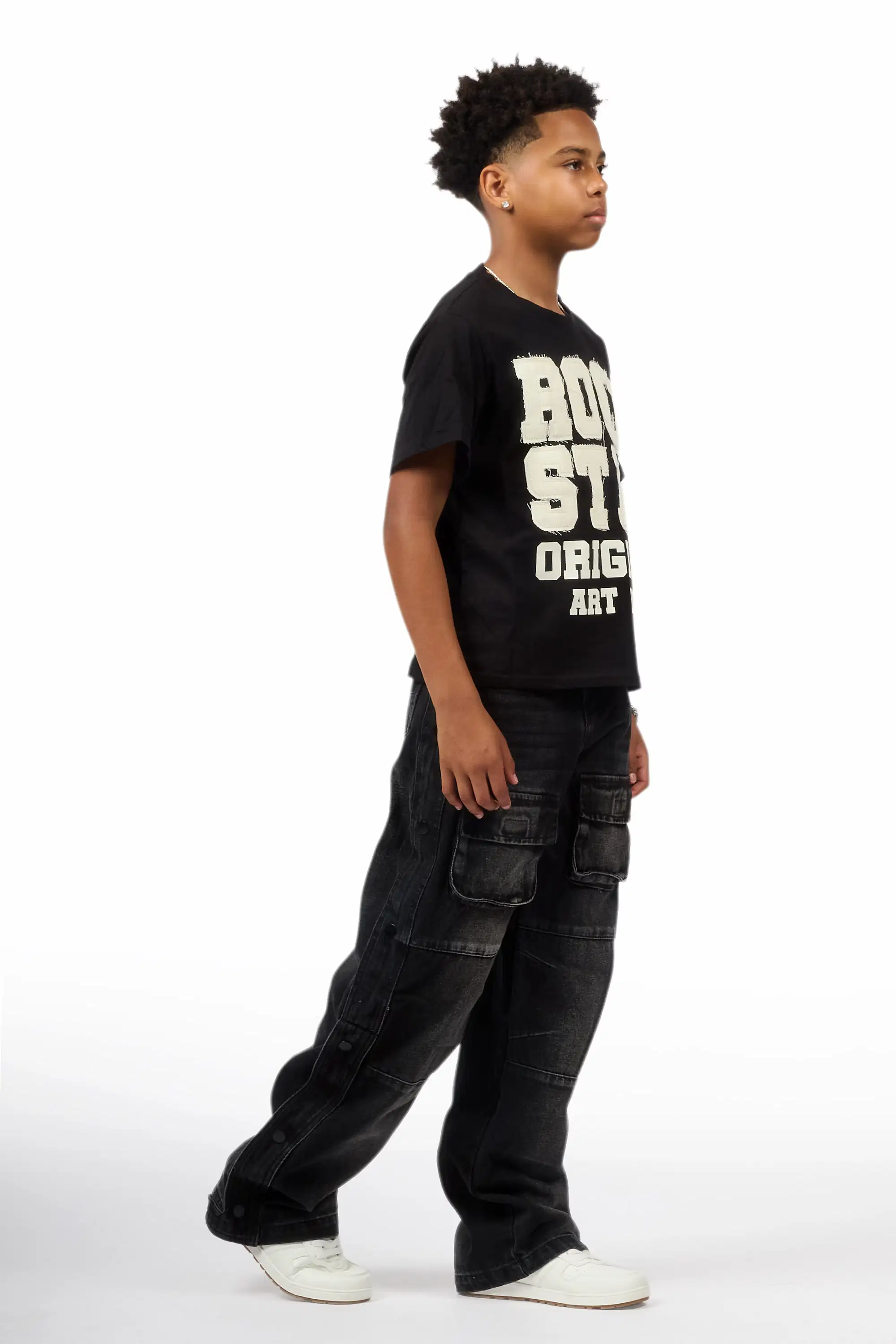 Boys Yuri Dark Grey Baggy Fit Cargo Jean - Image 5