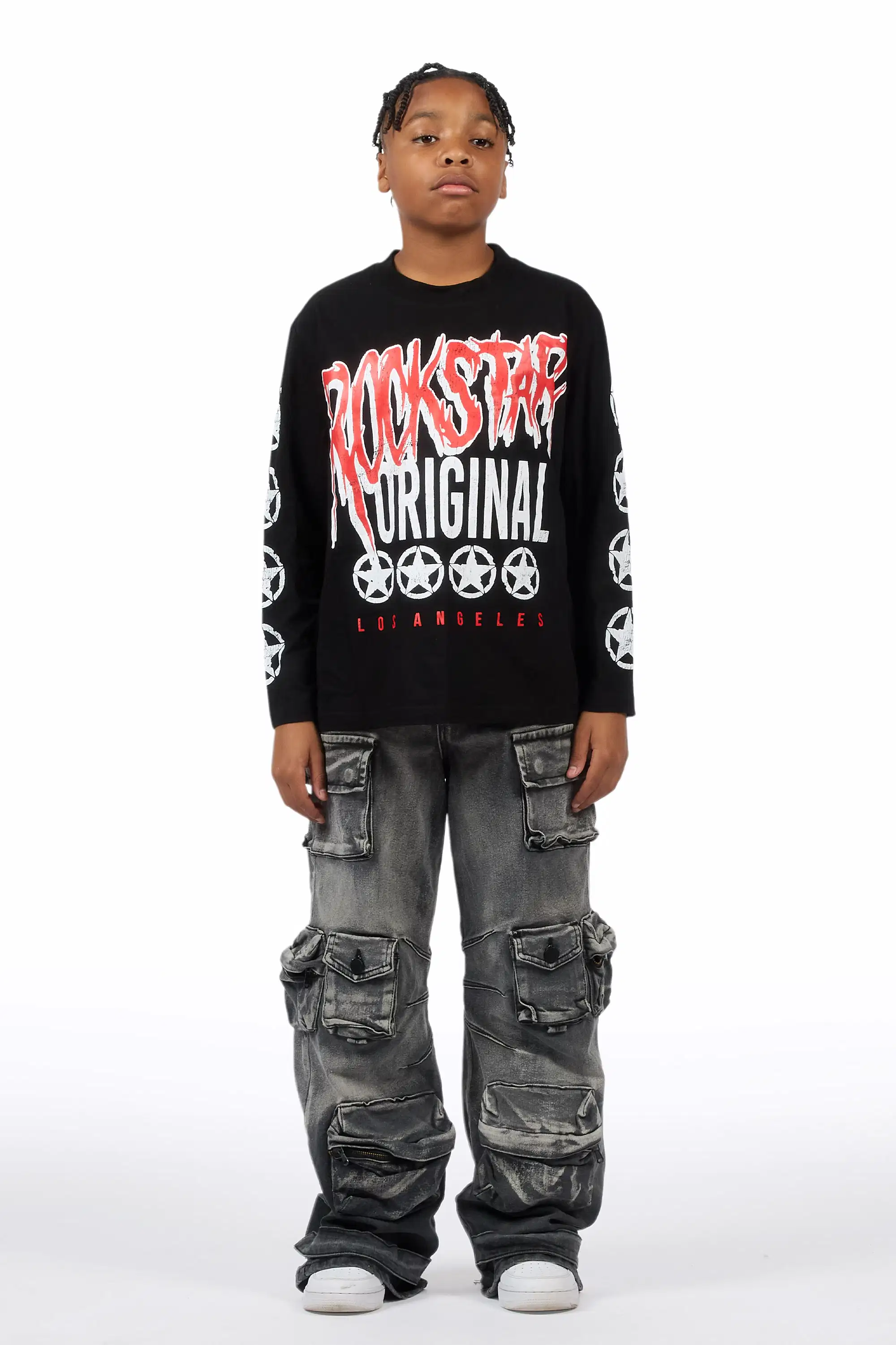 Boys Mahesh Grey Baggy Cargo Jean - Image 3