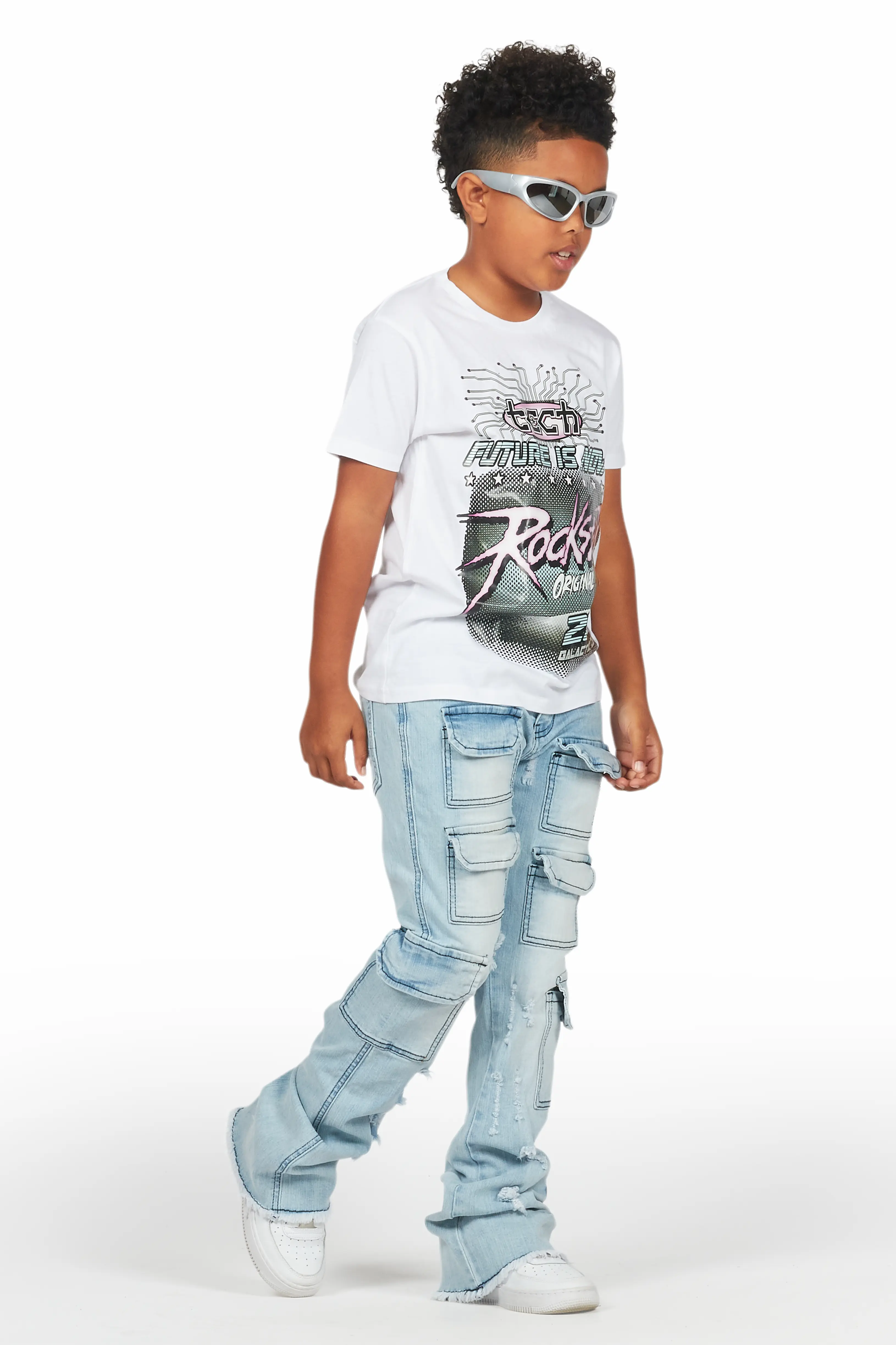Boys Kade Blue Stacked Flare Jean - Image 4