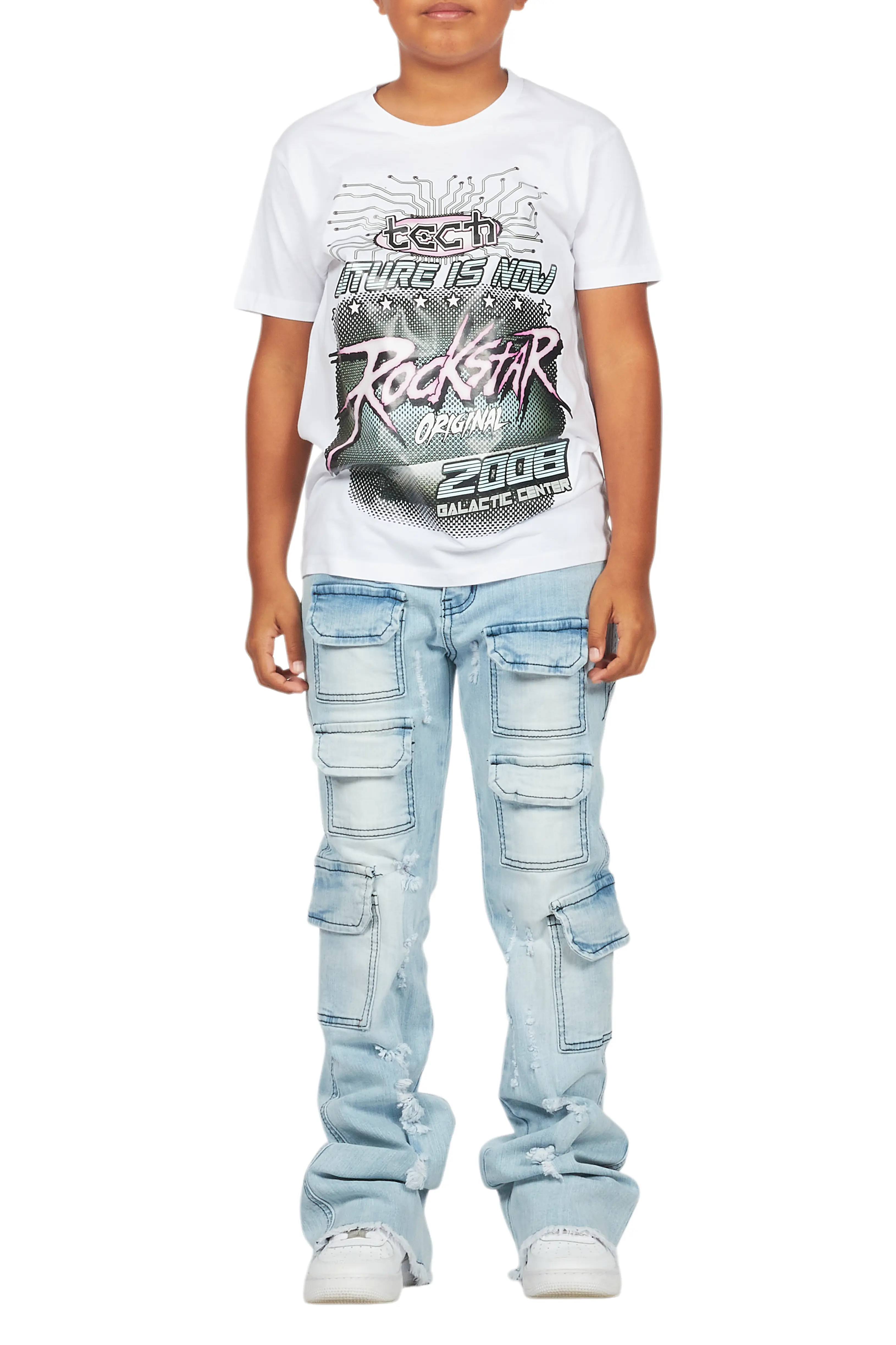 Boys Kade Blue Stacked Flare Jean - Image 8