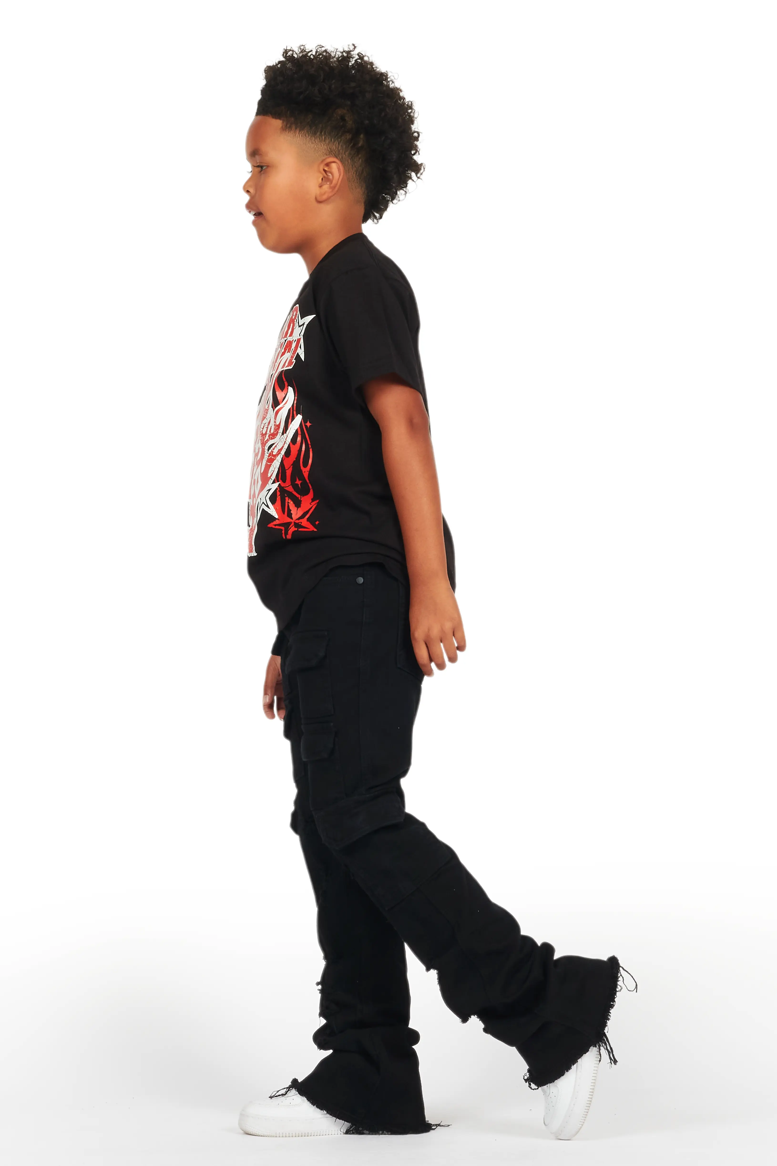Boys Kade Jet Black Stacked Flare Jean - Image 6