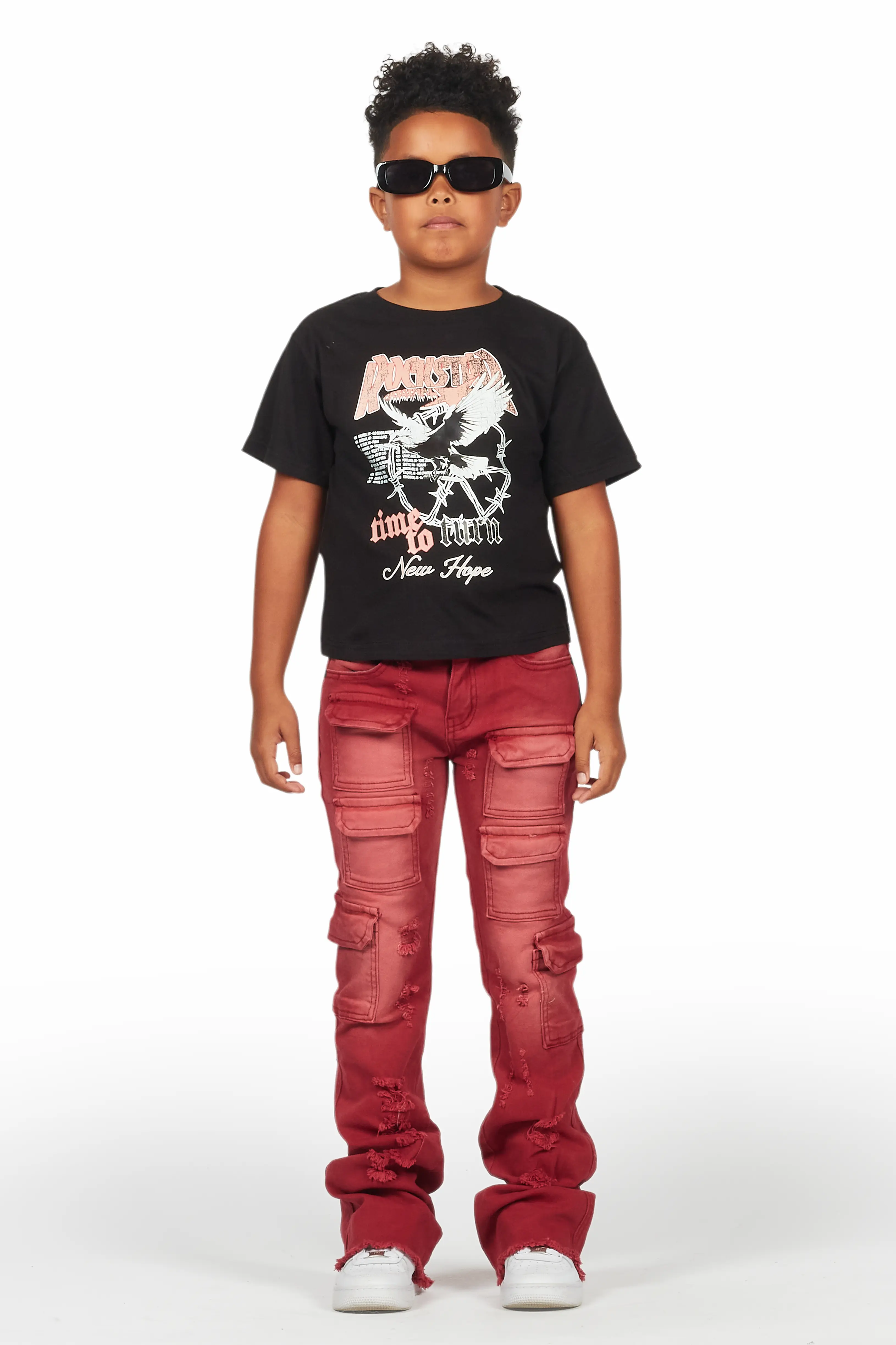 Boys Kade Red Stacked Flare Jean - Image 3
