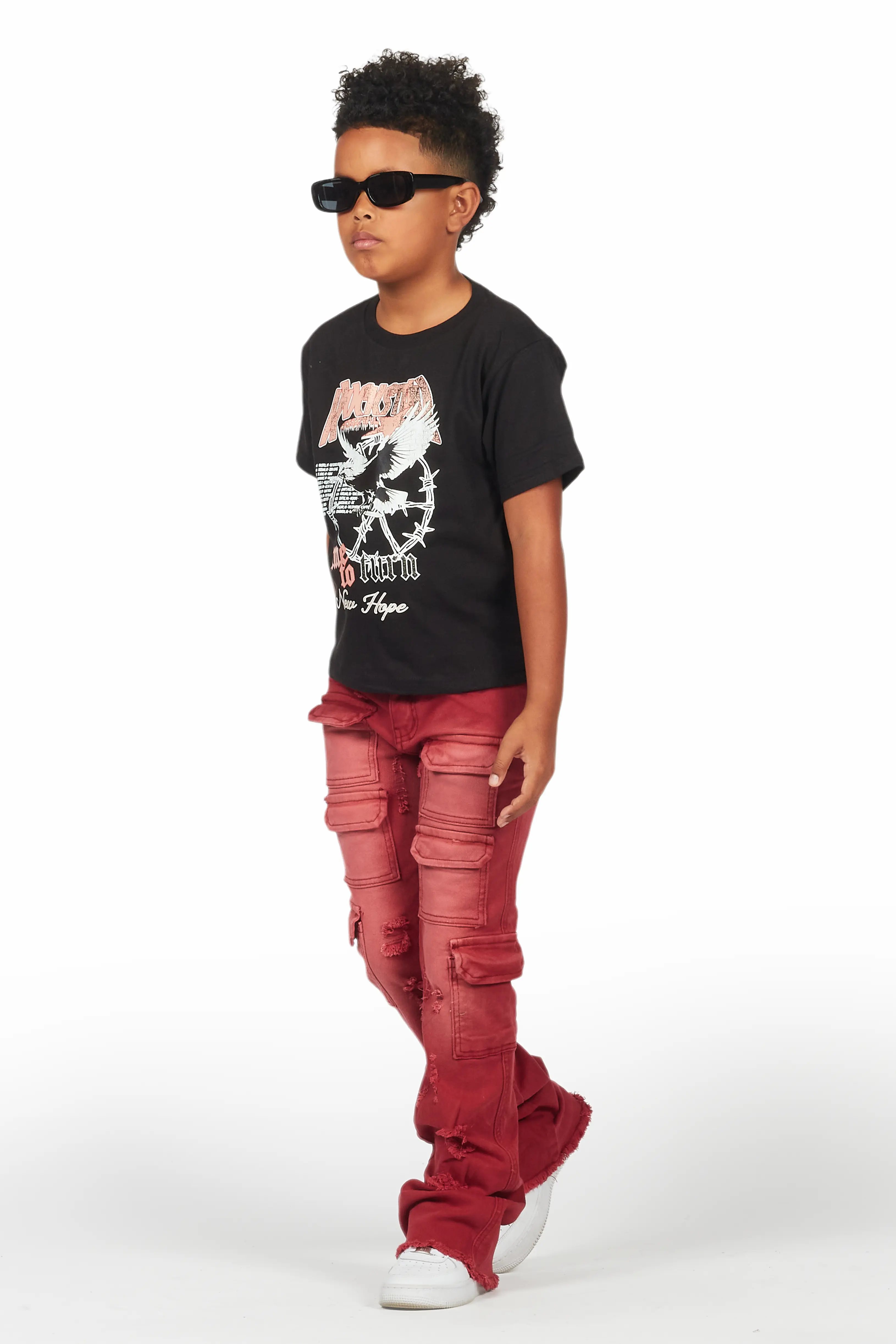 Boys Kade Red Stacked Flare Jean - Image 6
