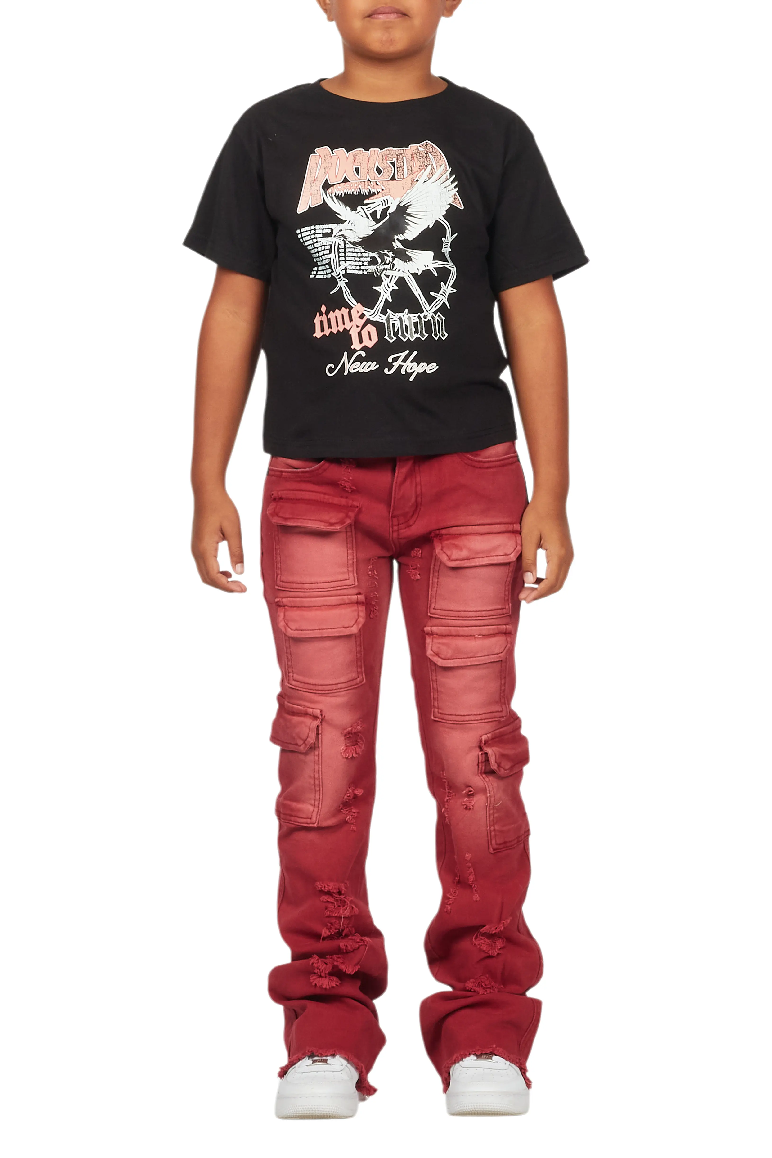 Boys Kade Red Stacked Flare Jean - Image 9