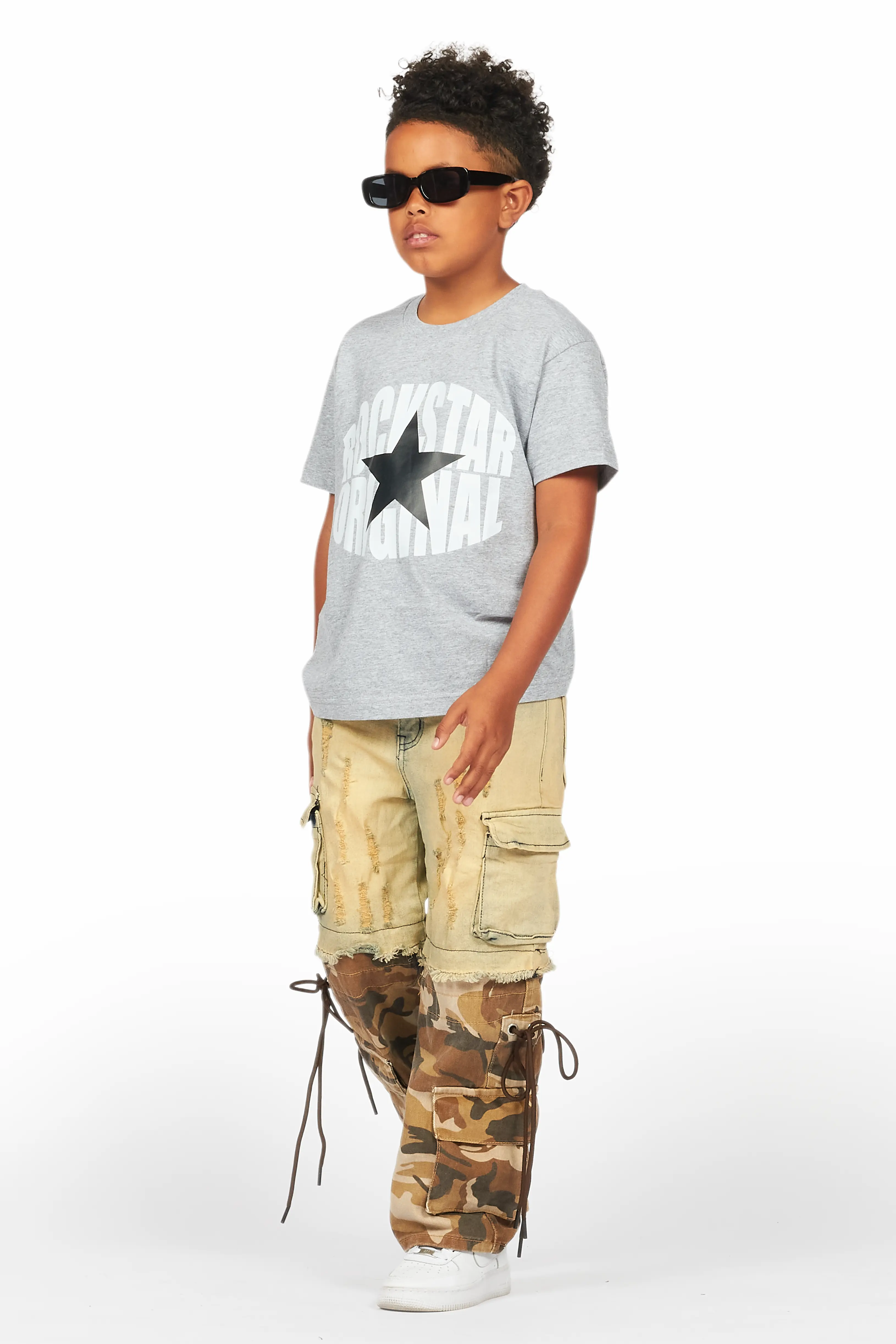 Boys Baatar Blue/Brown Camo Baggy Fit Jean - Image 6