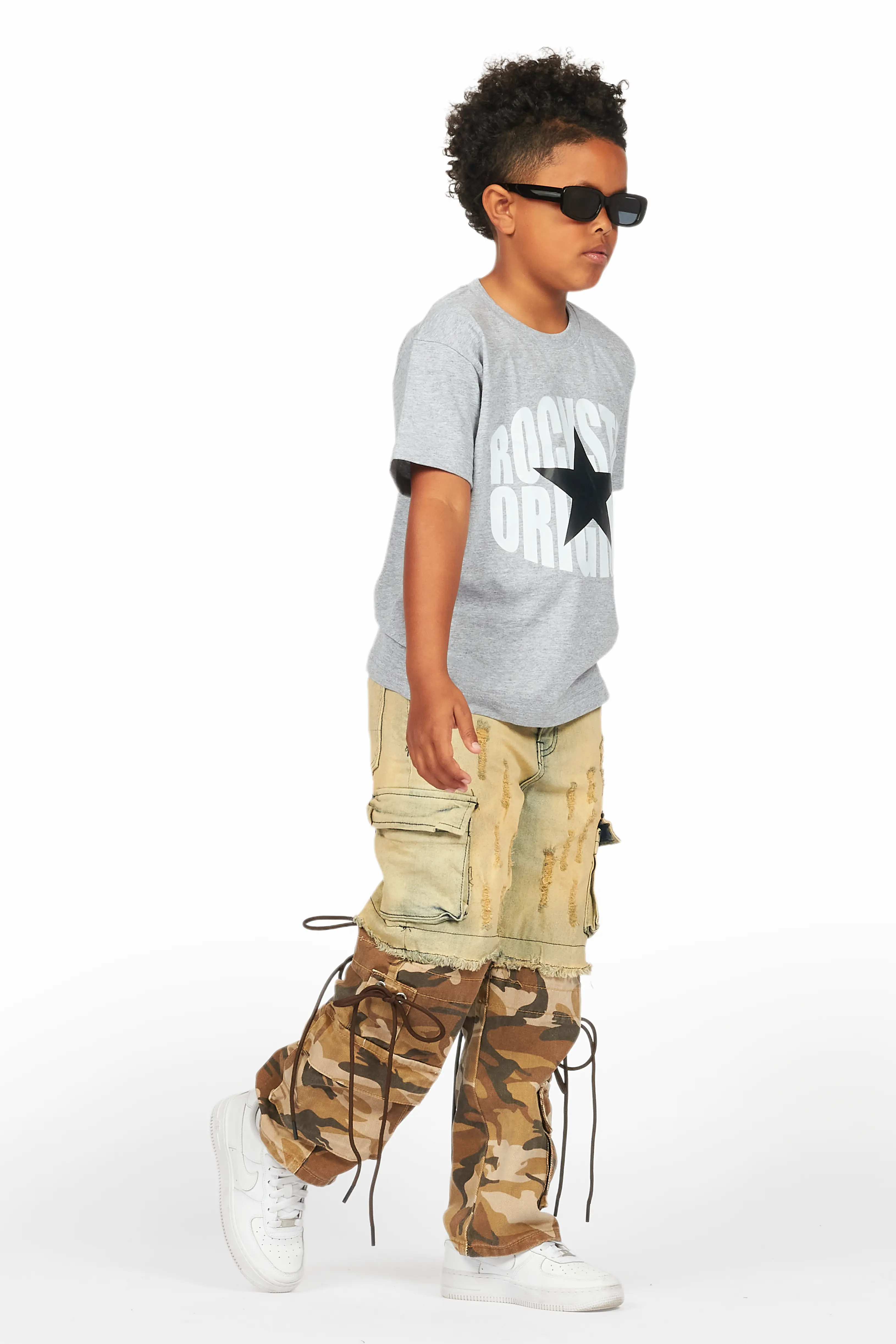 Boys Baatar Blue/Brown Camo Baggy Fit Jean - Image 7