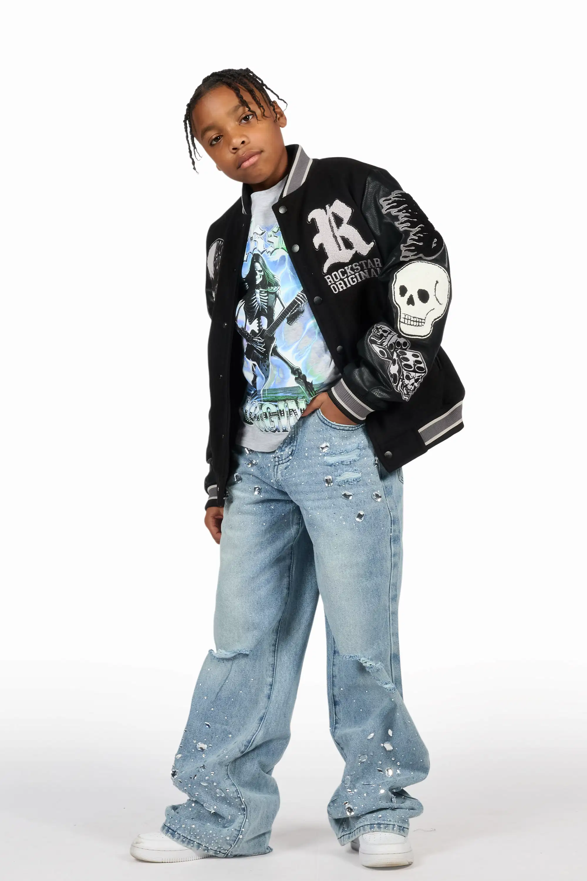 Boys Glanz Rhinestone Light Blue Baggy Fit Jean - Image 3