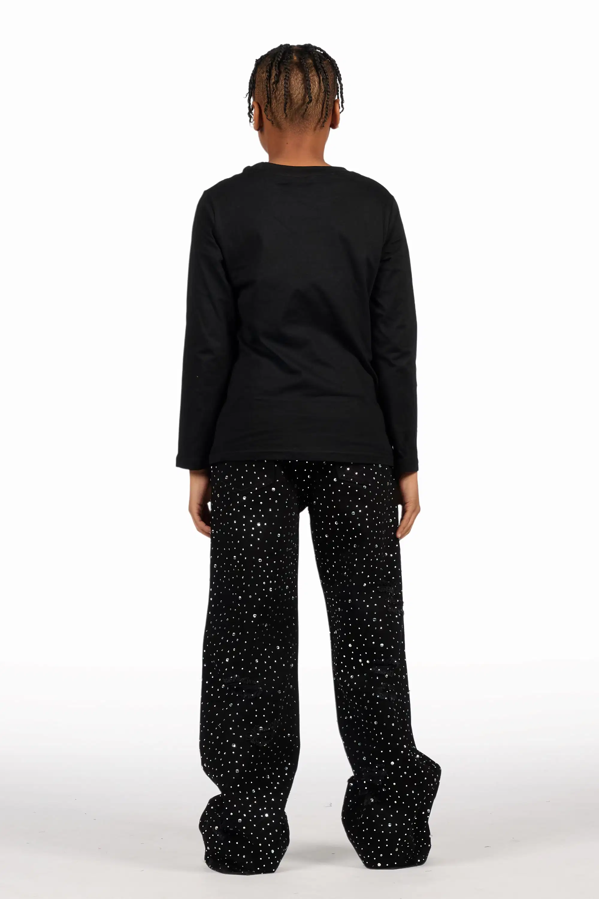 Boys Discolite Jet Black Rhinestone Baggy Jean - Image 5