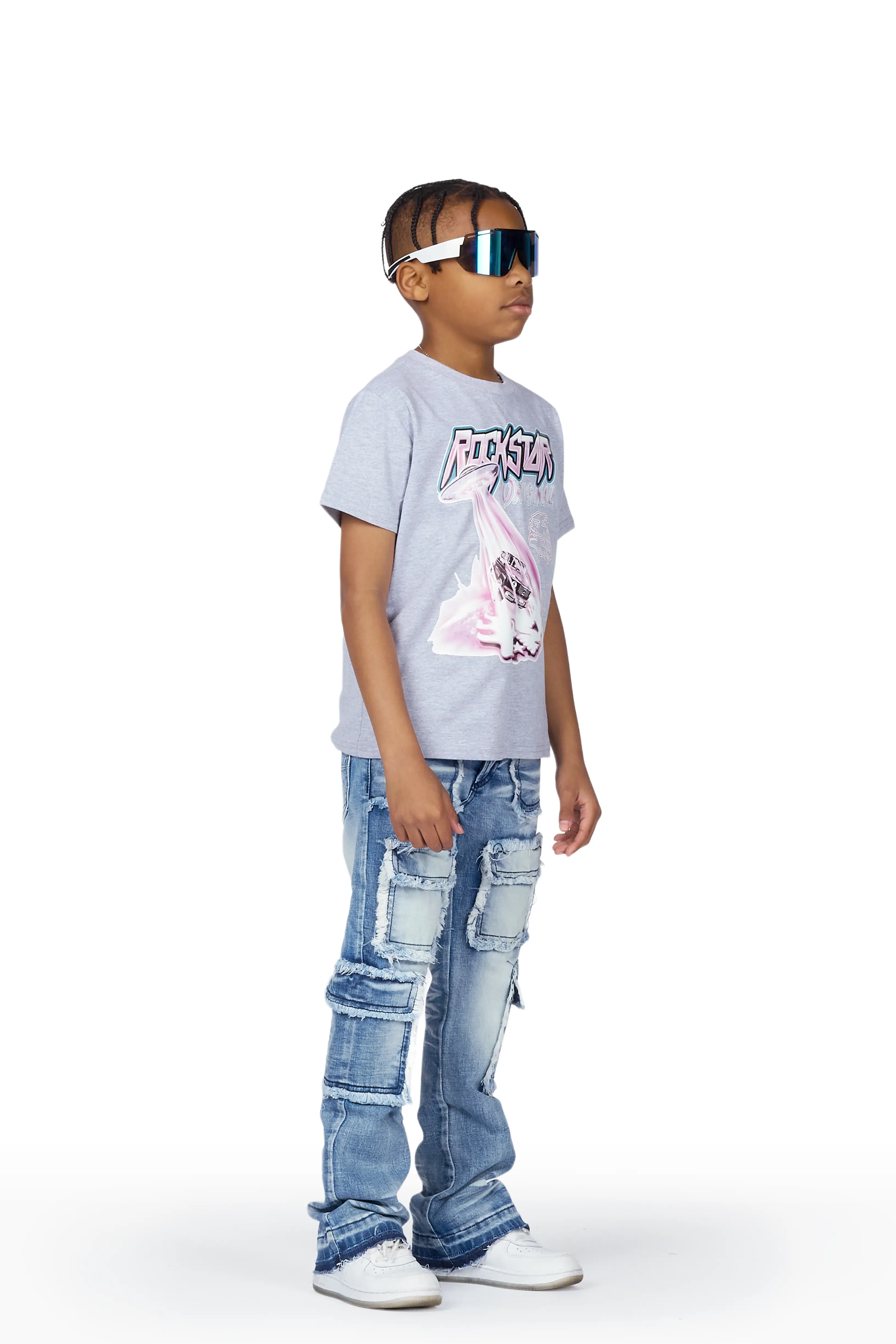 Boys Tyrell Blue Stacked Flare Cargo Jean - Image 4