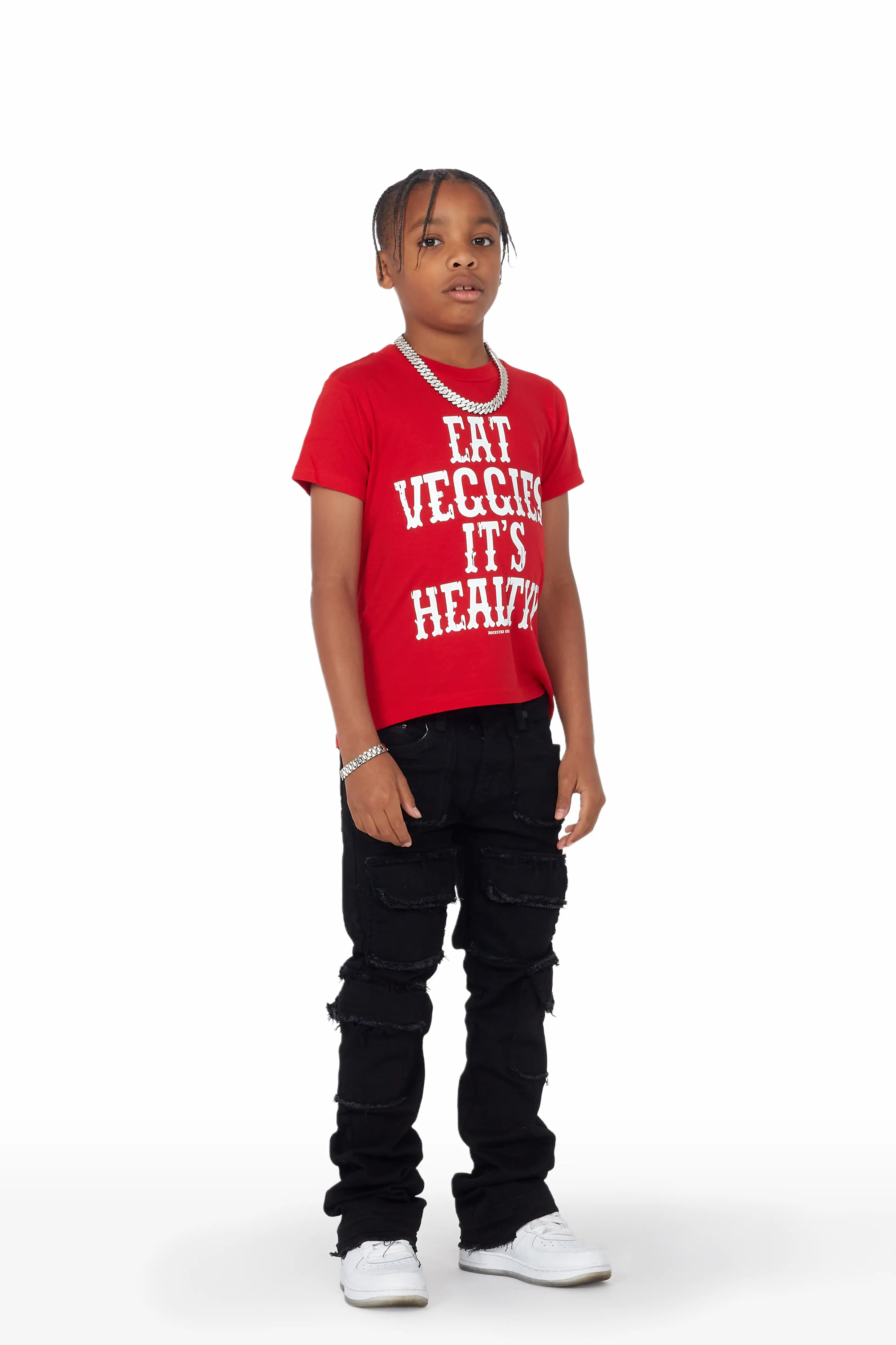 Boys Tyrell Black Stacked Flare Cargo Jean - Image 4