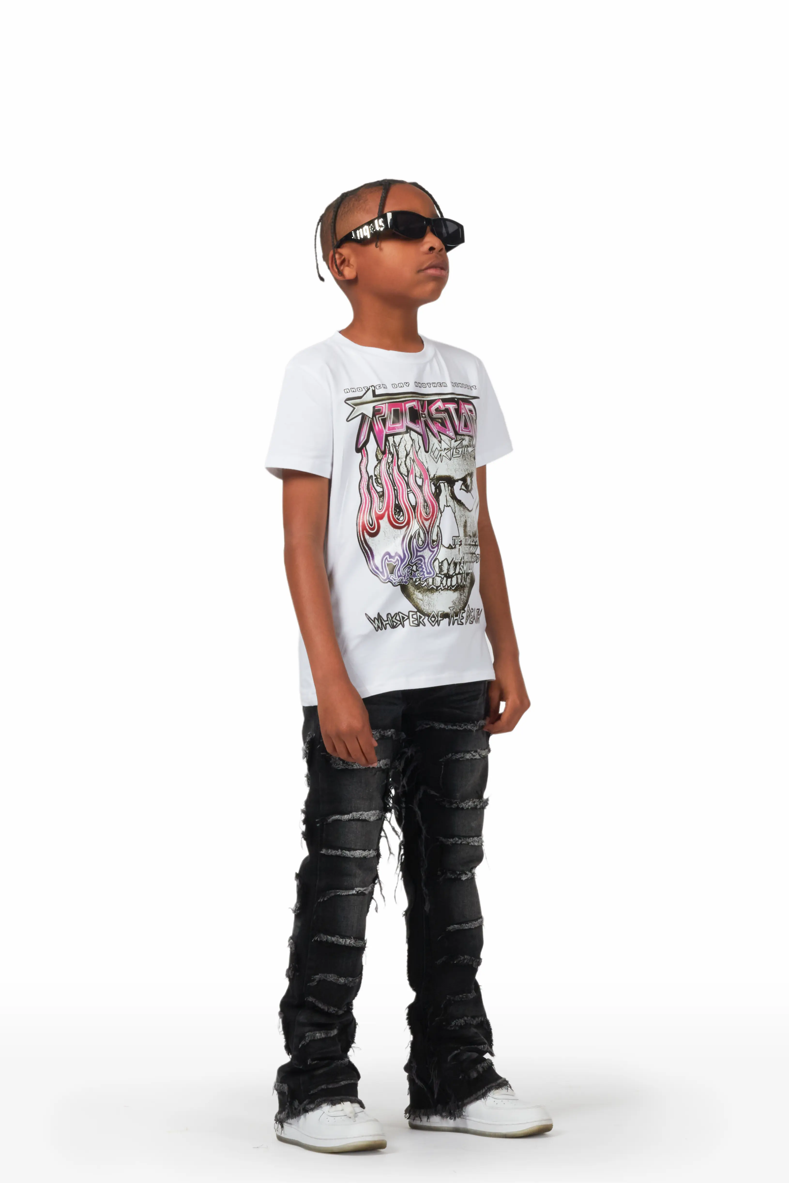 Boys Shake Dark Grey Stacked Flare Jean - Image 4