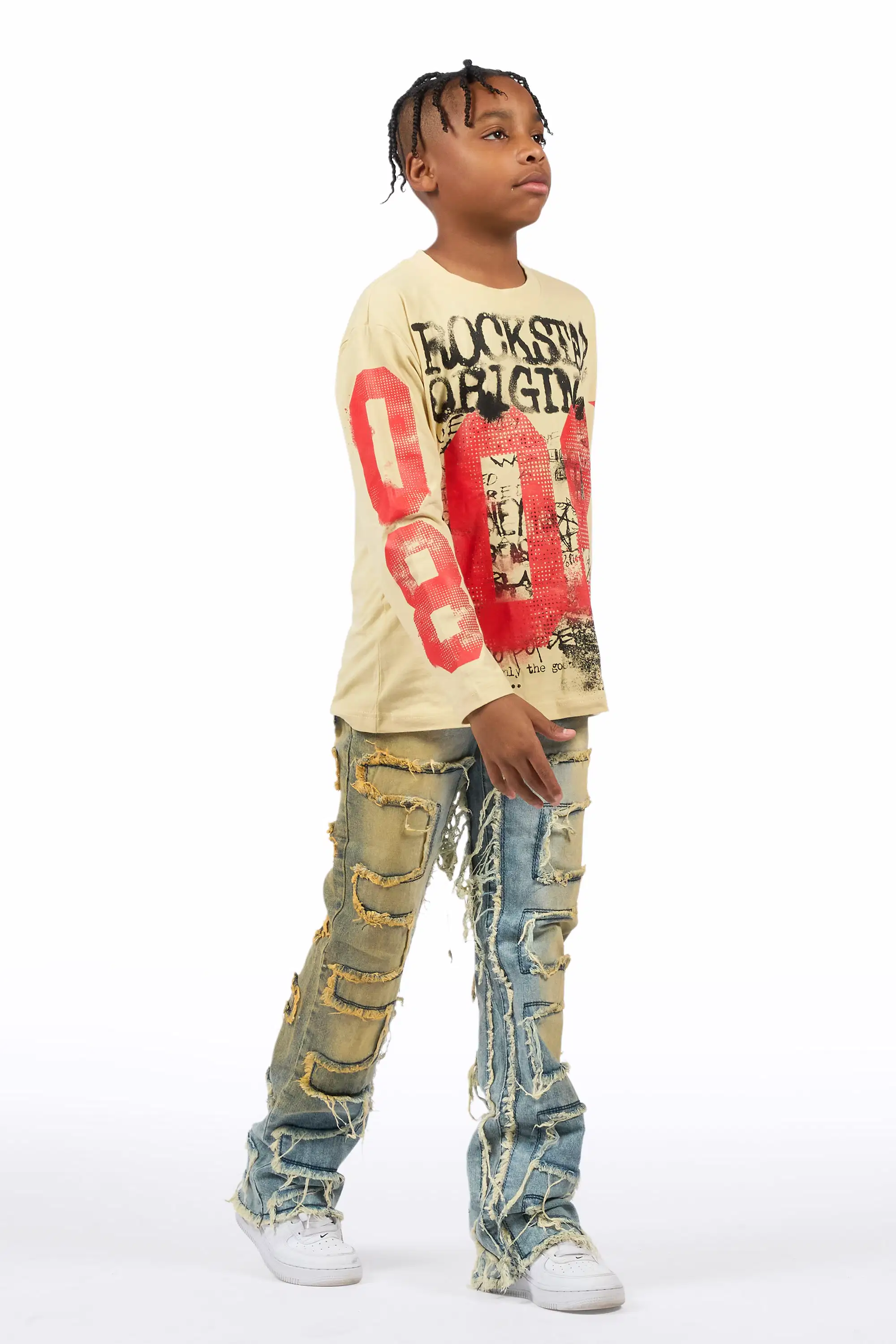 Boys Shake Tint Light Blue Stacked Flare Jean - Image 4