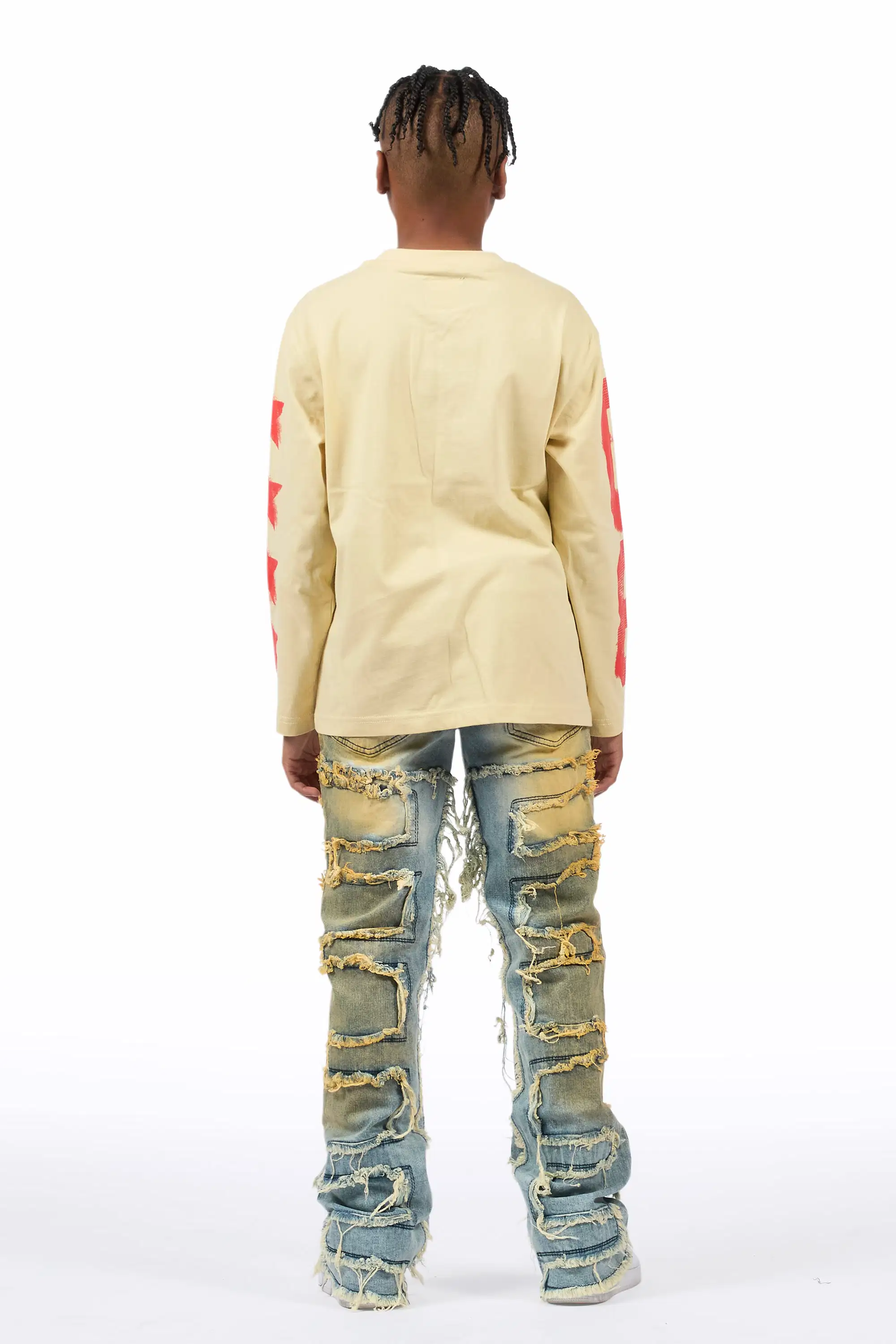 Boys Shake Tint Light Blue Stacked Flare Jean - Image 5