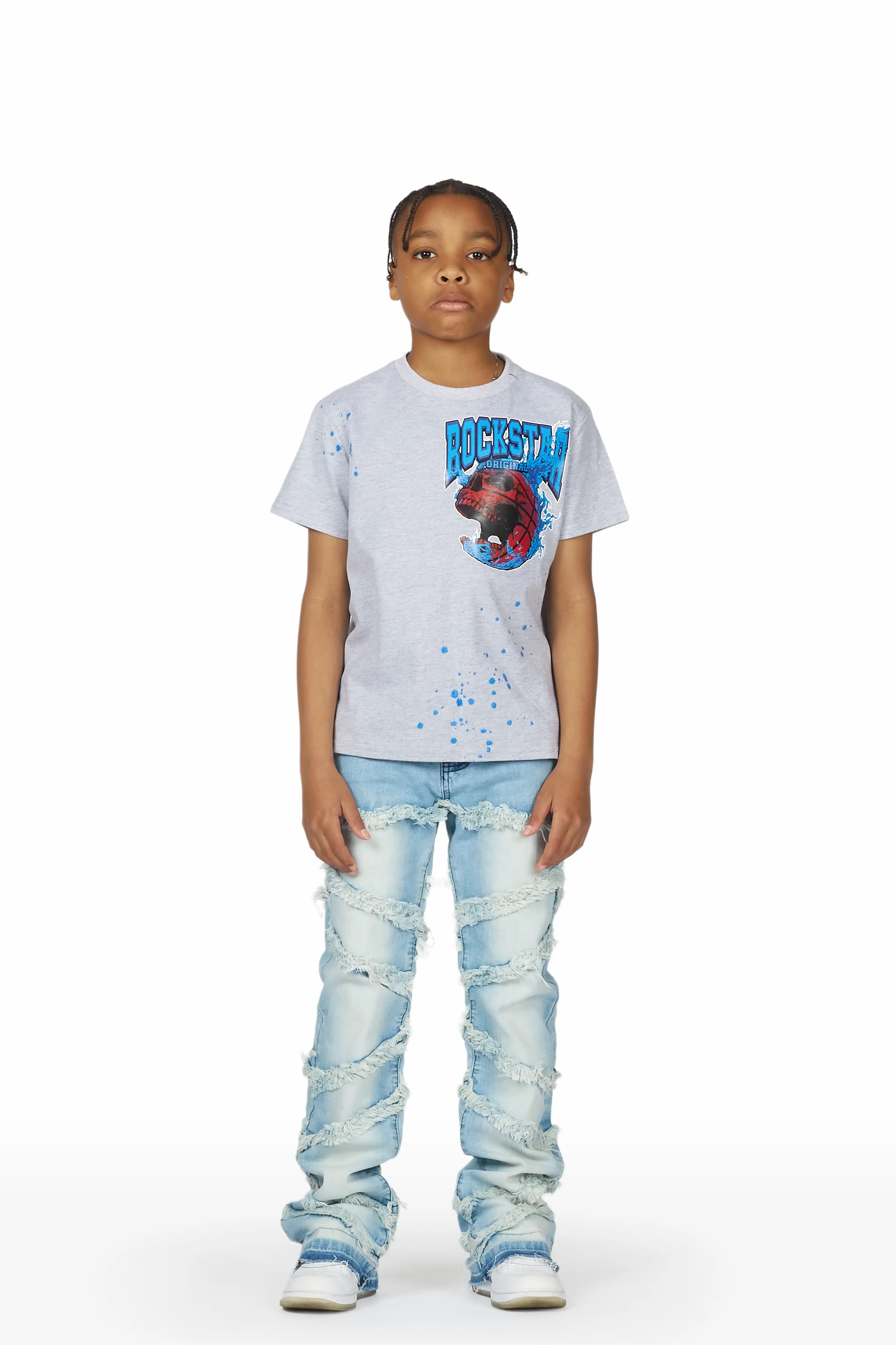 Boys Norbert Blue Stacked Flare Jean - Image 2