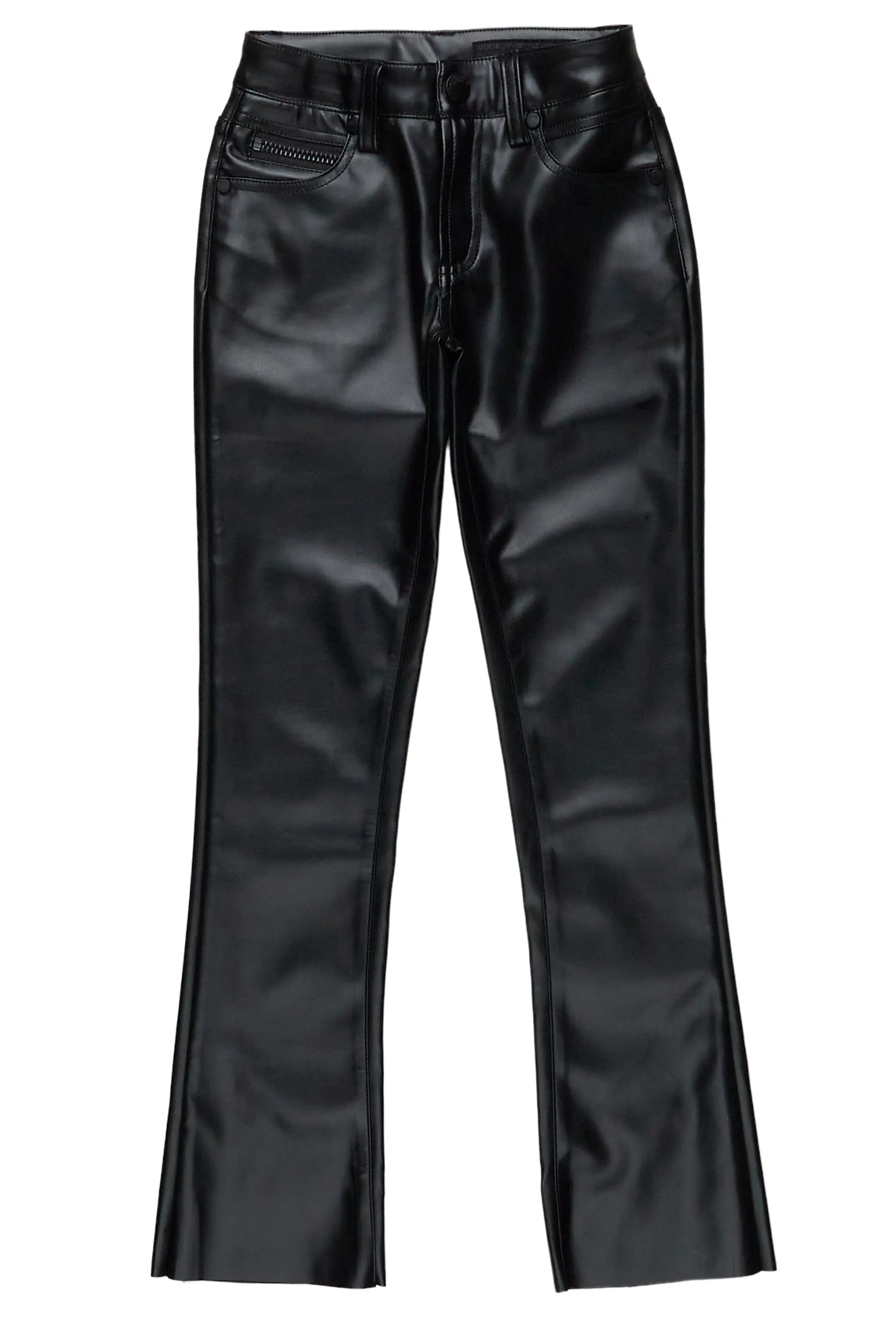 Girls Rikka Black PU Super Stacked Flarer Jean - Image 2