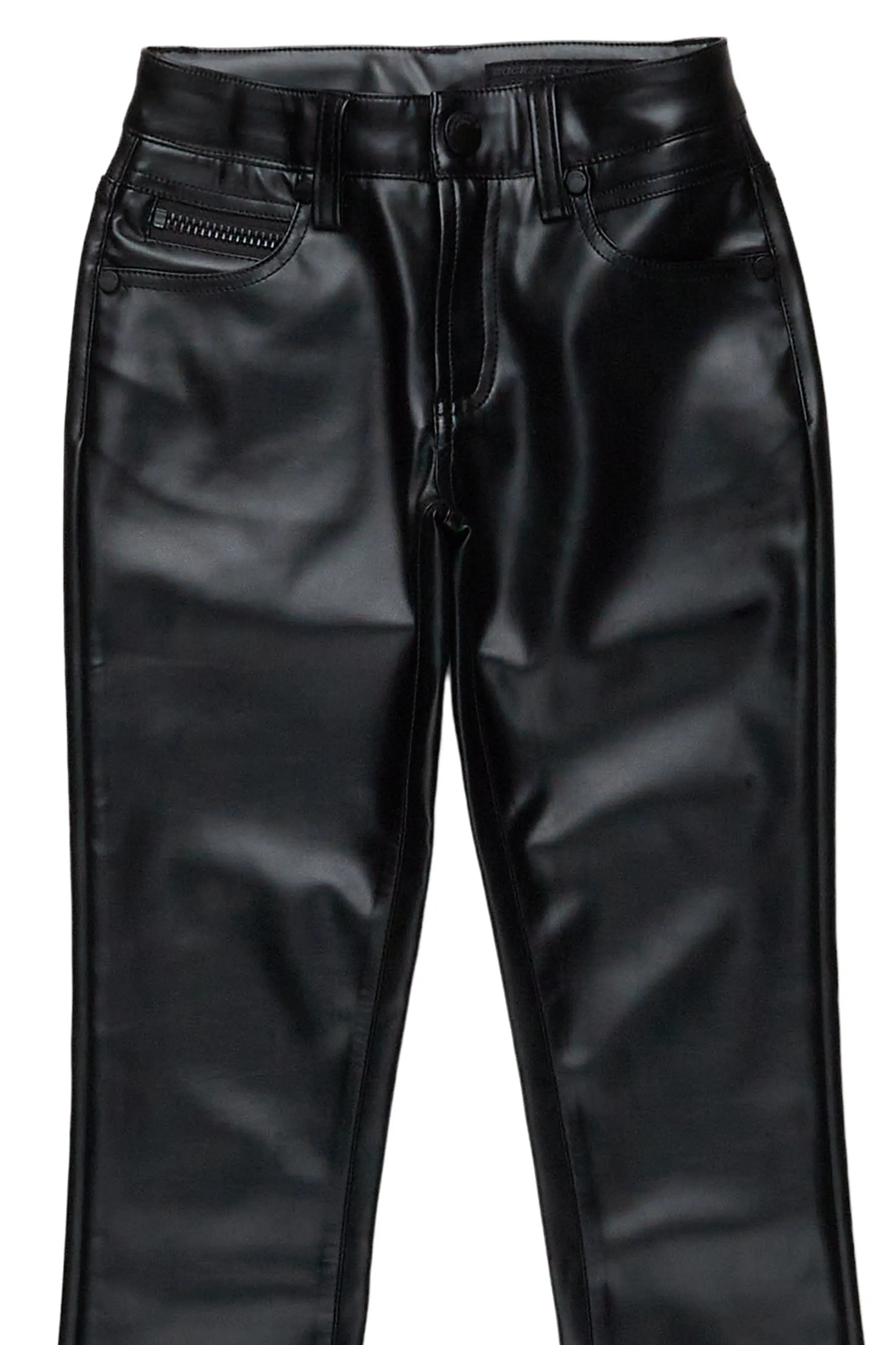 Girls Rikka Black PU Super Stacked Flarer Jean - Image 6