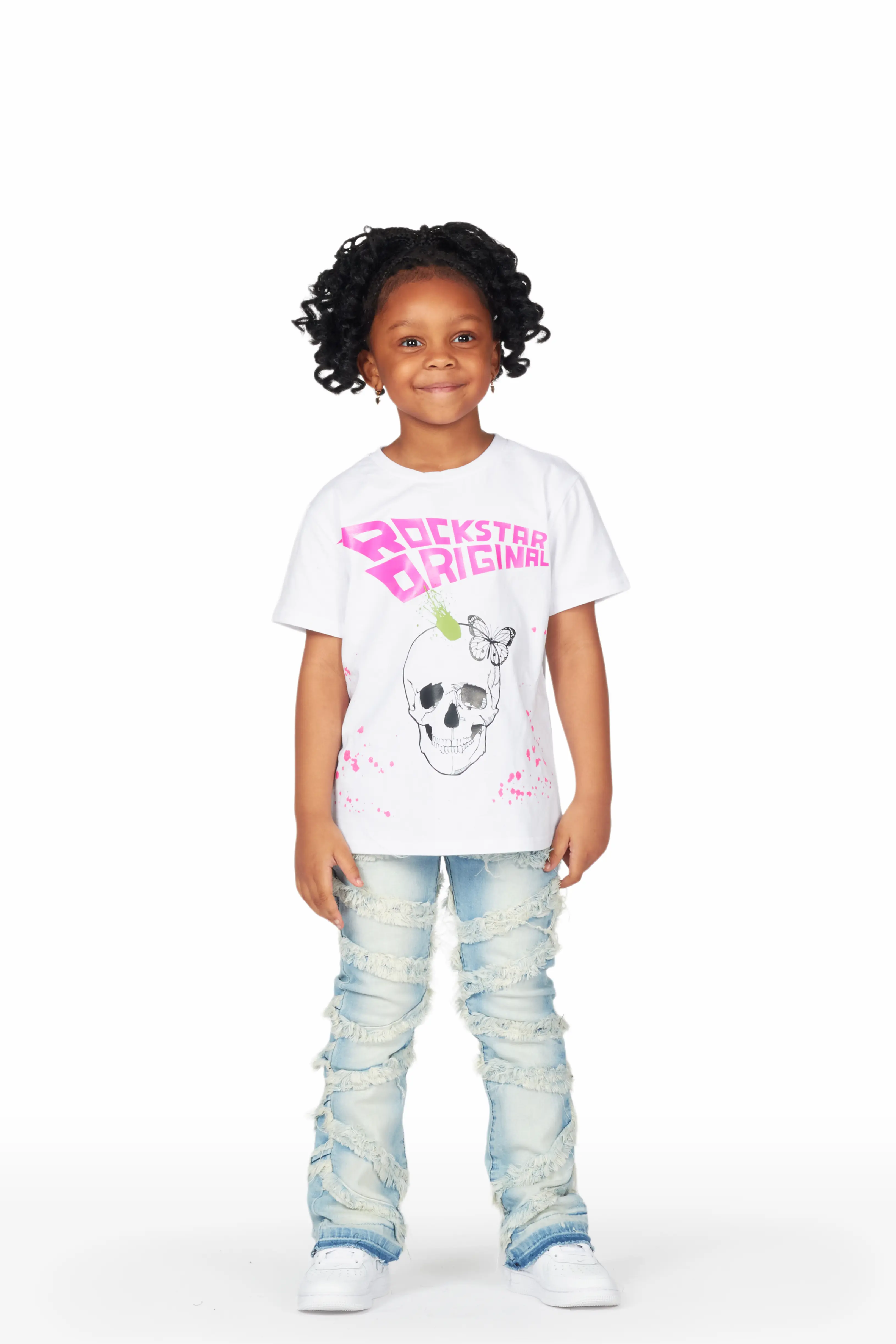 Girls Nora Blue Stacked Flare Jean - Image 3