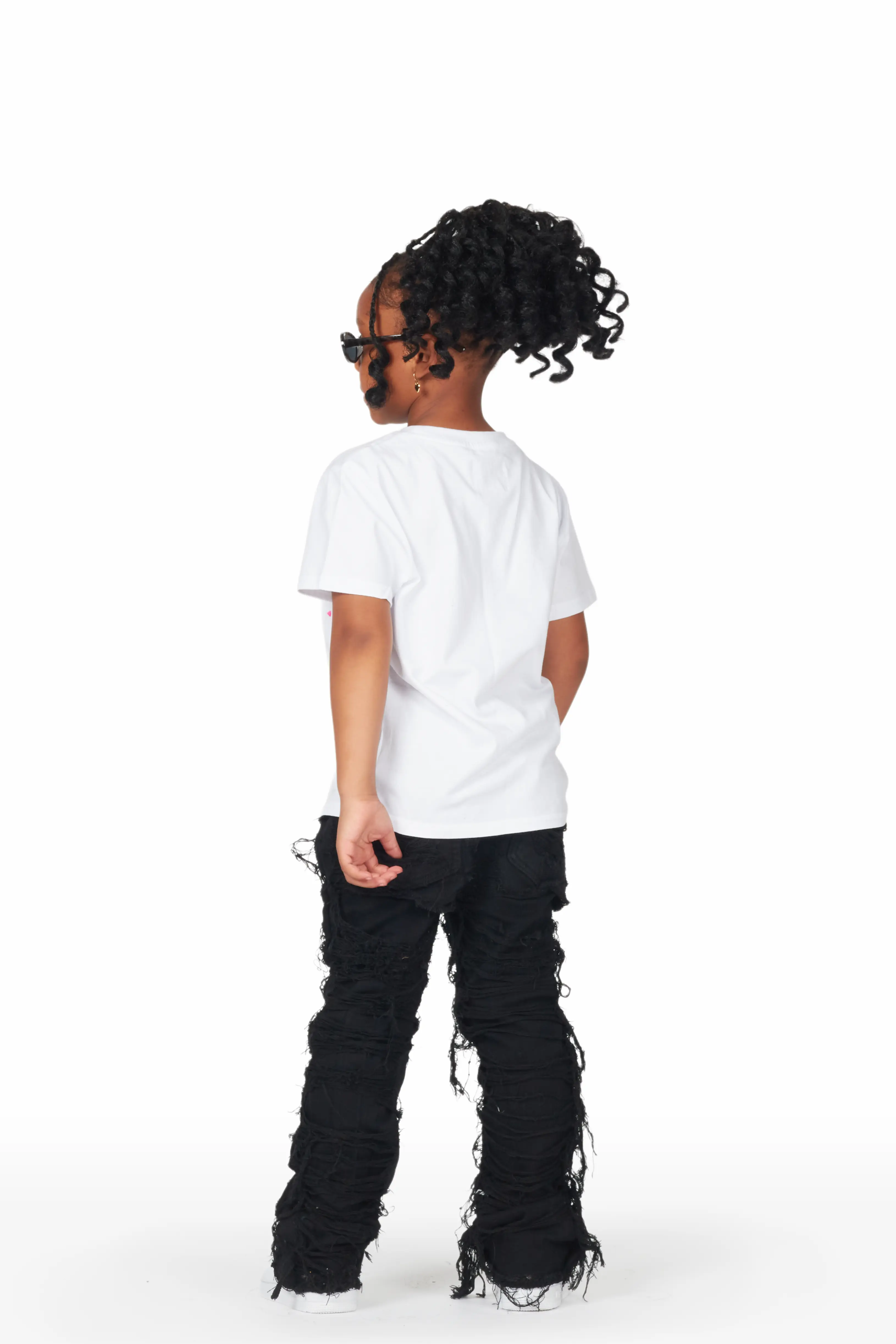 Girls Concetta Jet Black Stacked Flare Jean - Image 5
