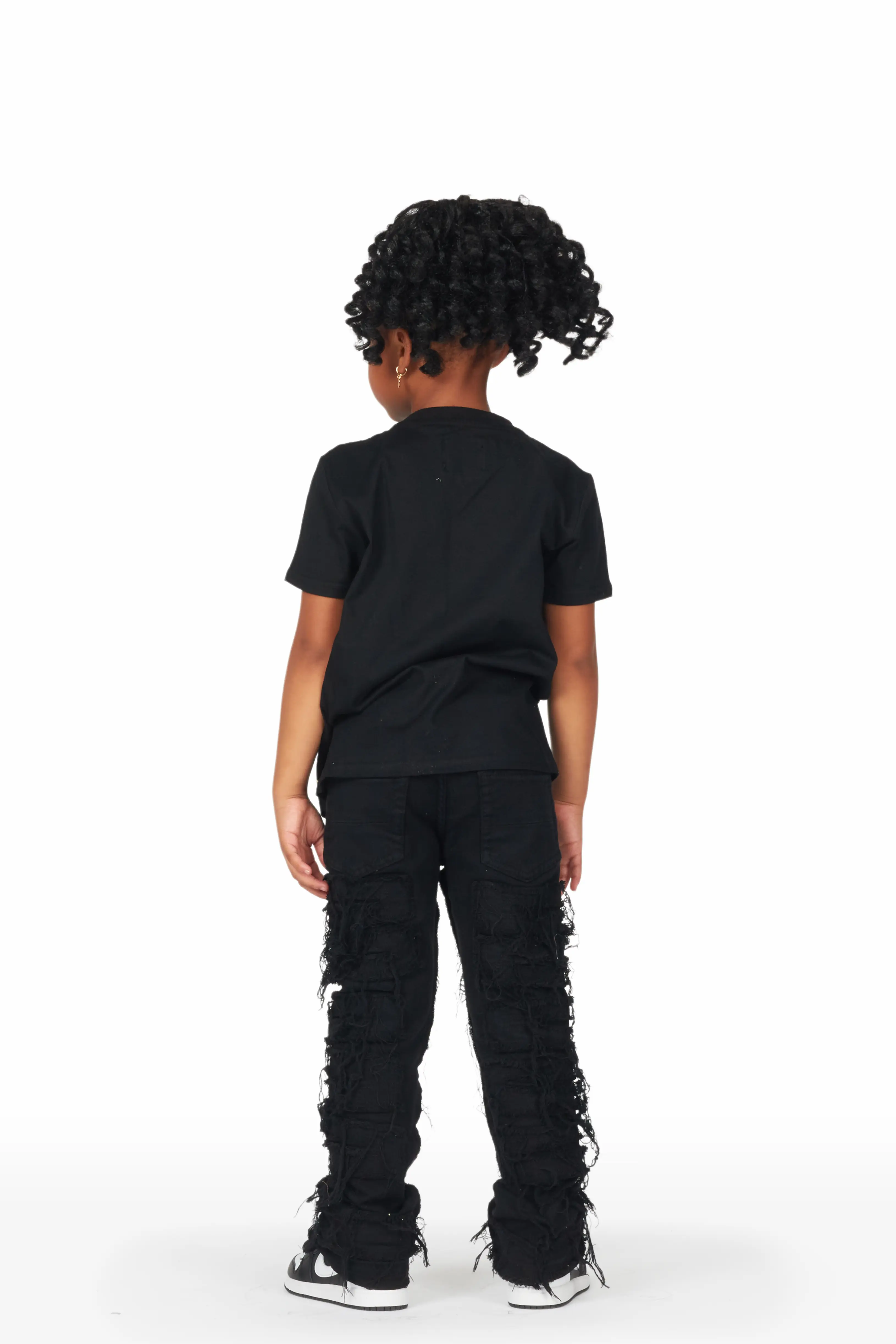 Girls Wanda Black Stacked Flare Jean - Image 4