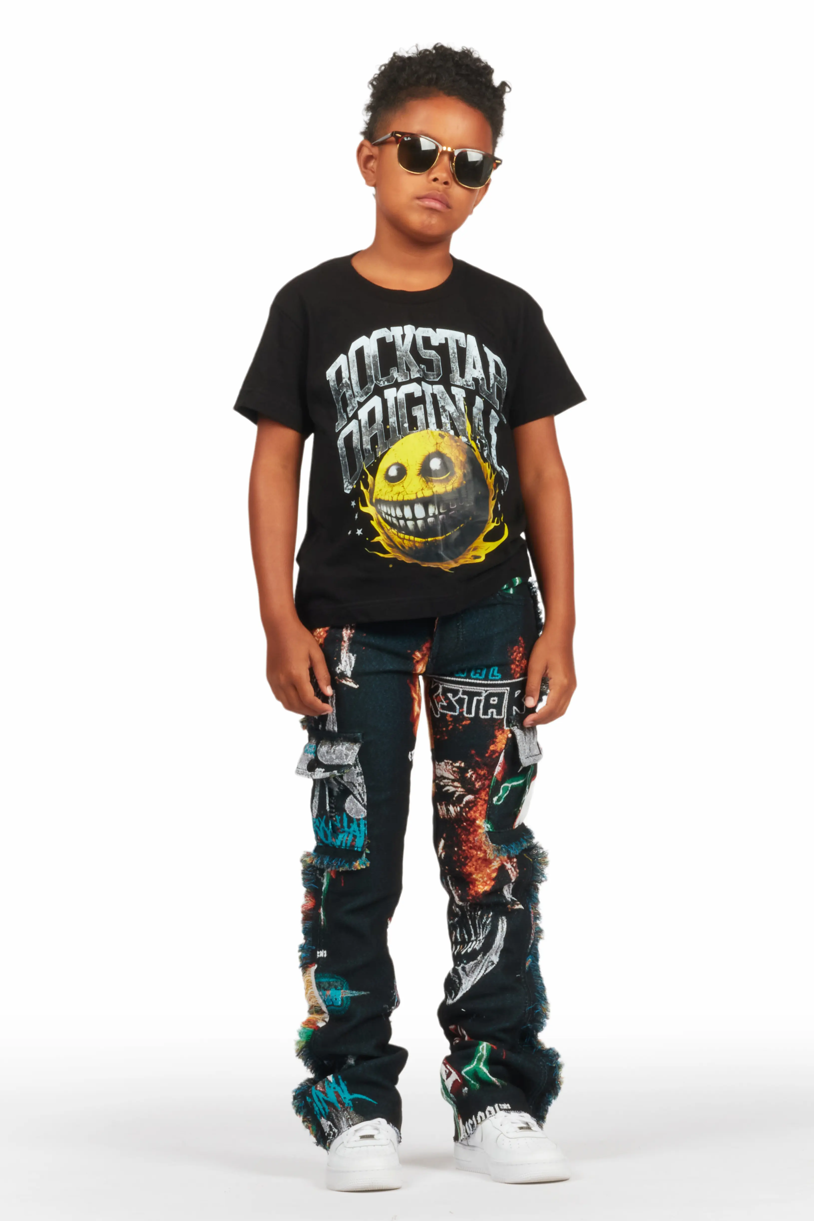Boys Zarin Black/Multi Tapestry Stacked Flare Jean - Image 3