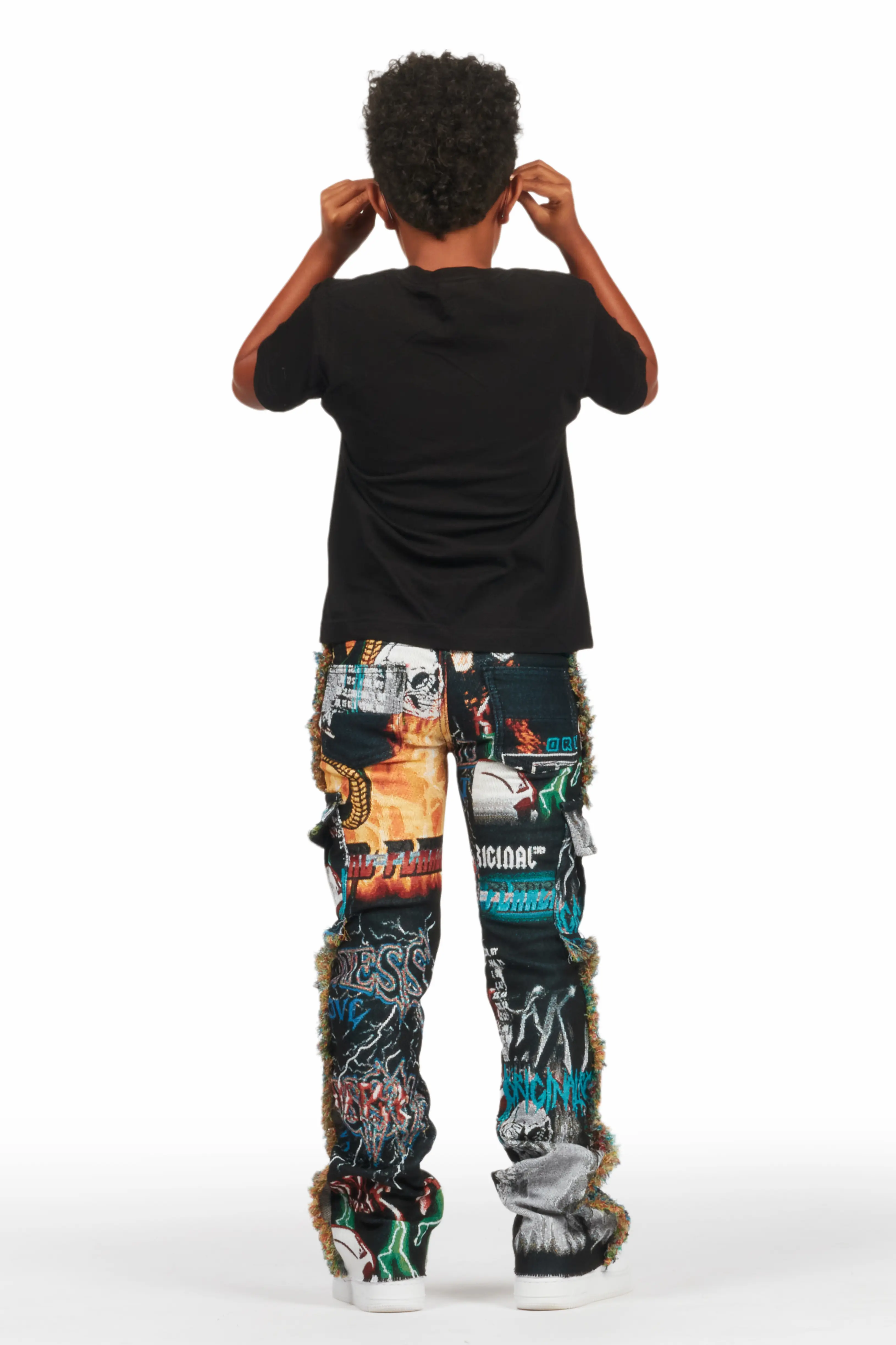 Boys Zarin Black/Multi Tapestry Stacked Flare Jean - Image 4