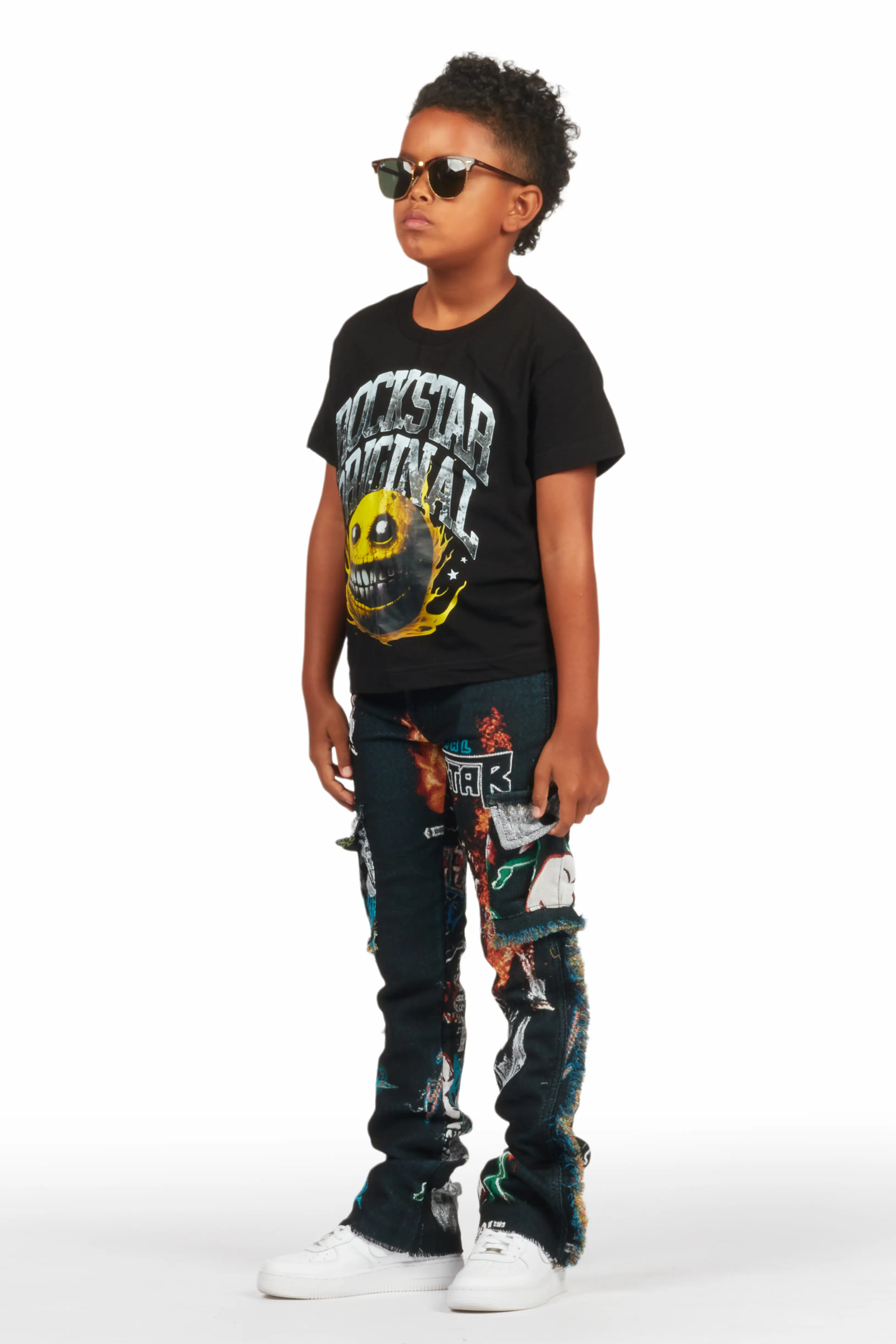 Boys Zarin Black/Multi Tapestry Stacked Flare Jean - Image 5