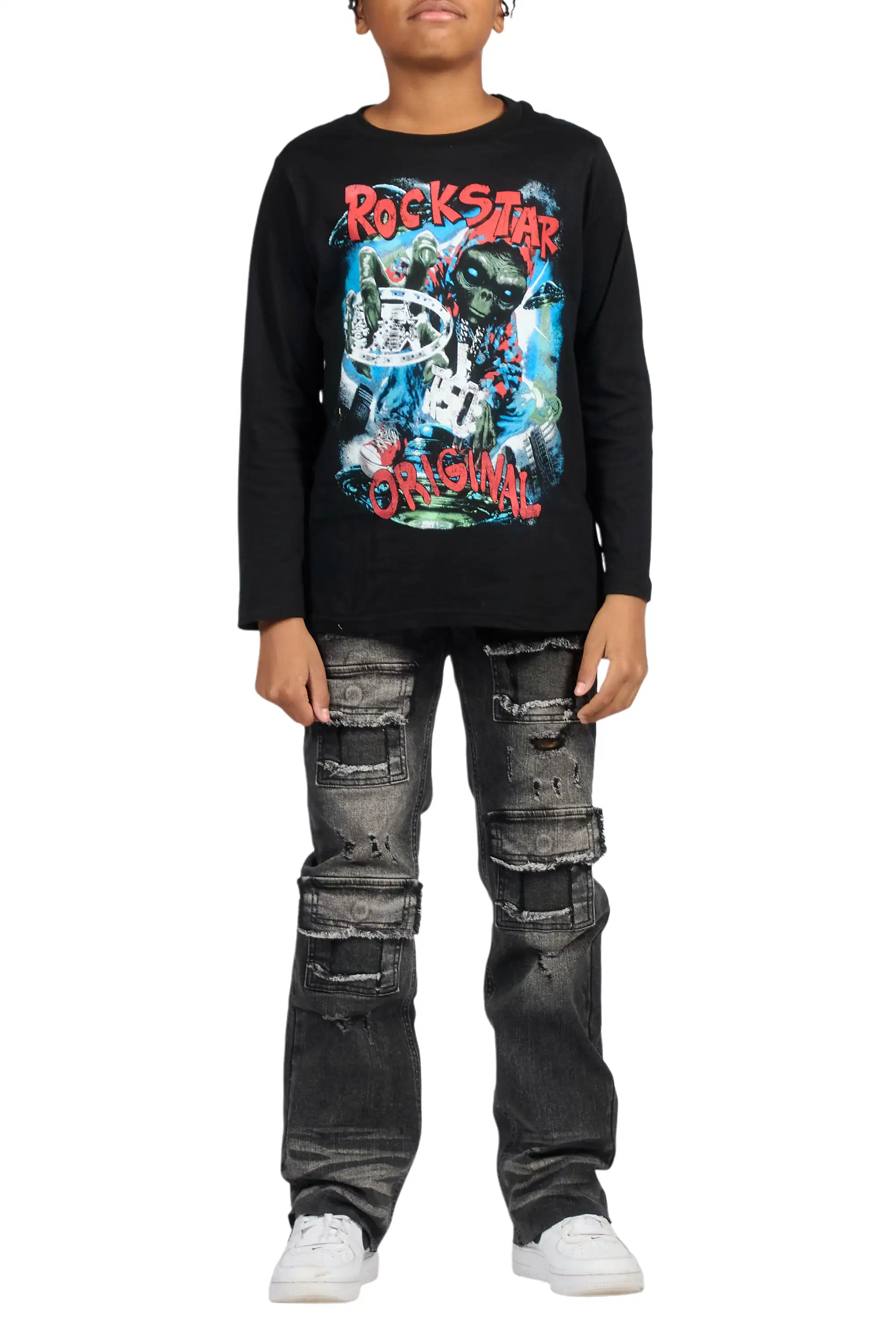 Boys Petrus Black Stacked Flare Jean - Image 10