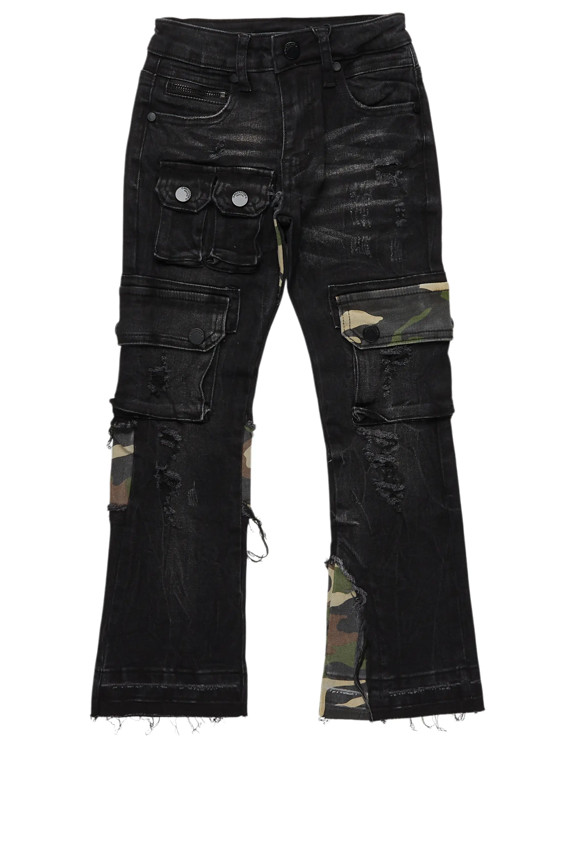Boys Zeta Black Stacked Flare Jean - Image 2