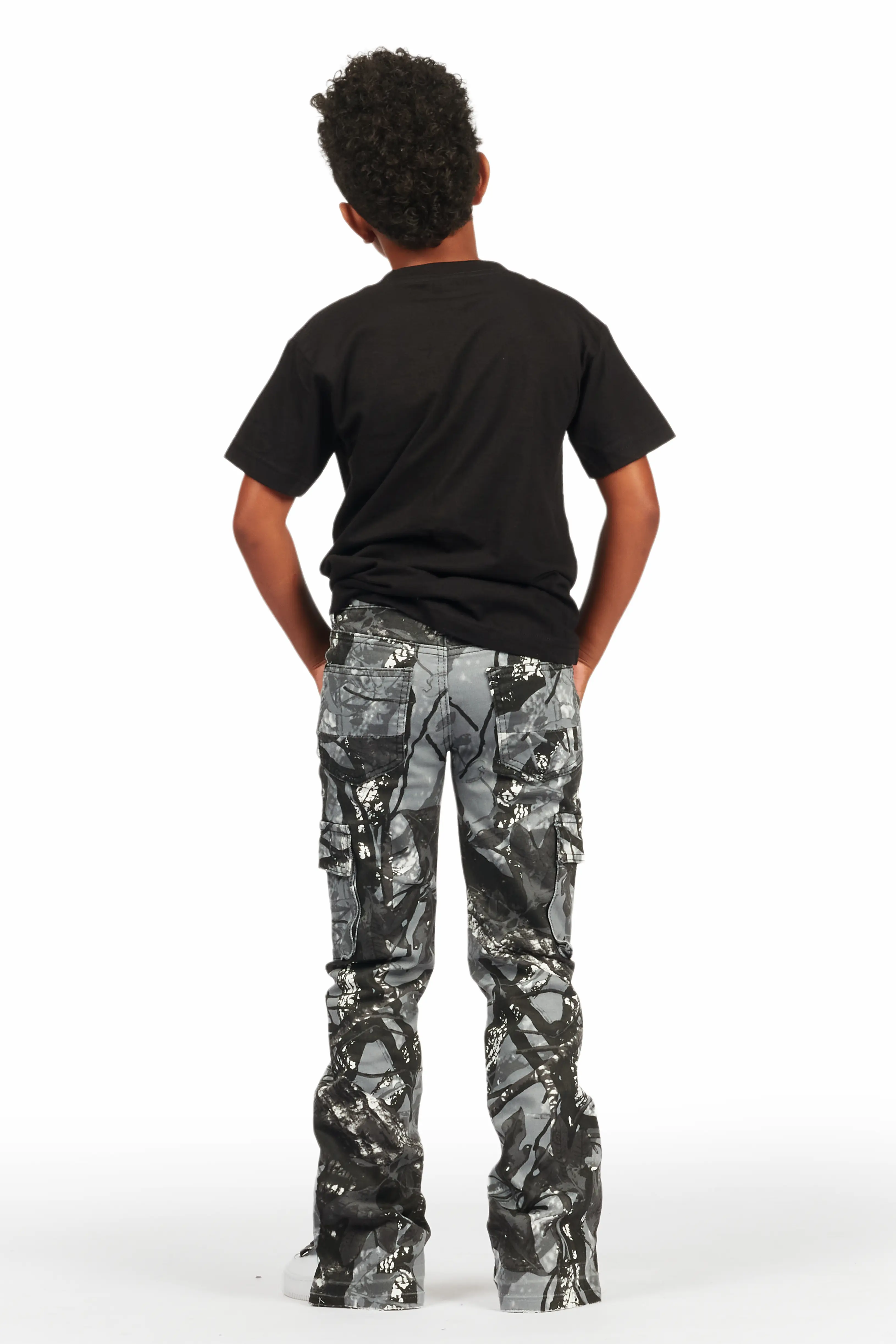 Boys Waage Grey Camo Stacked Flare Cargo Jean - Image 7