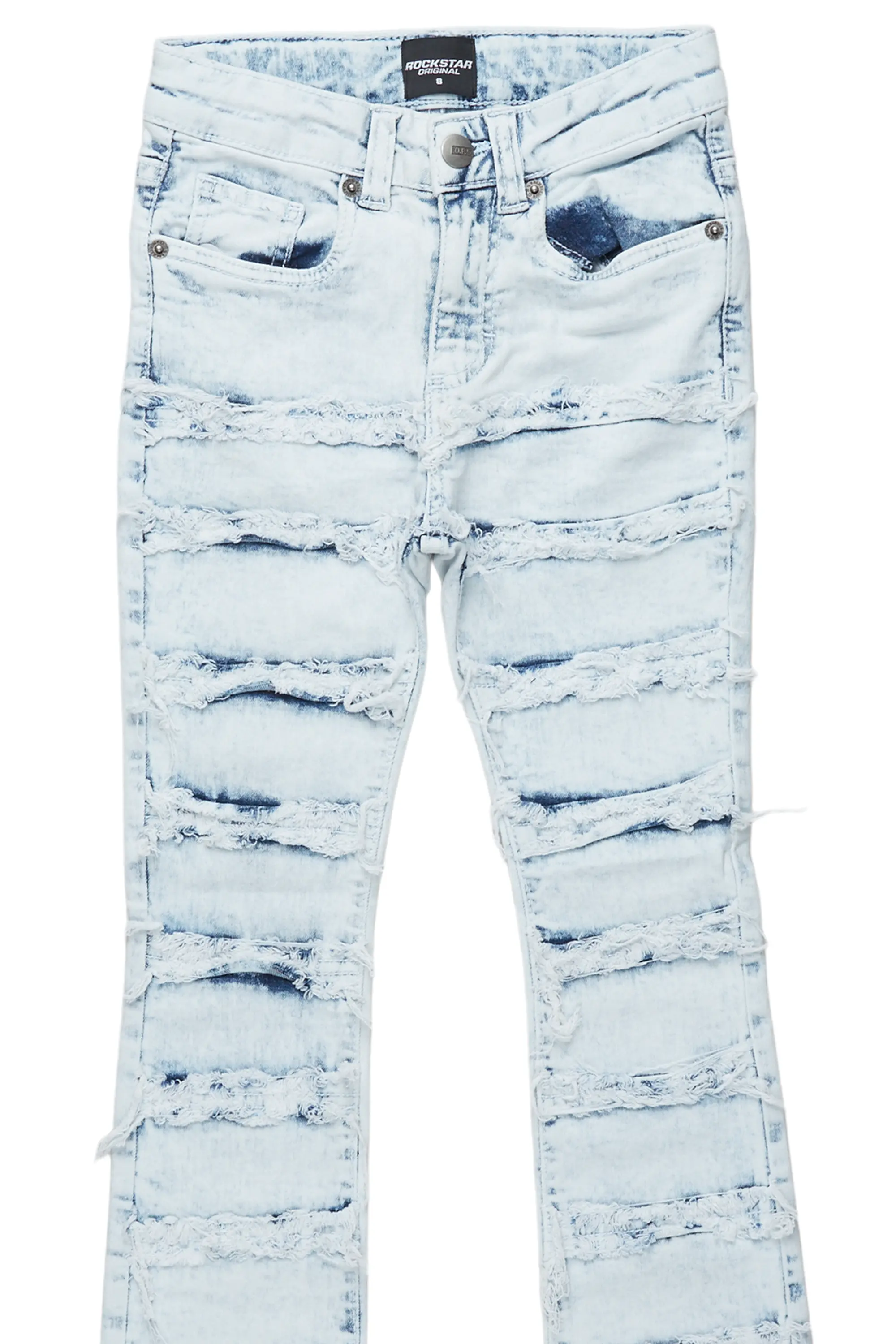 Boys Cullen Light Blue Frayed Stacked Flare Jean - Image 2