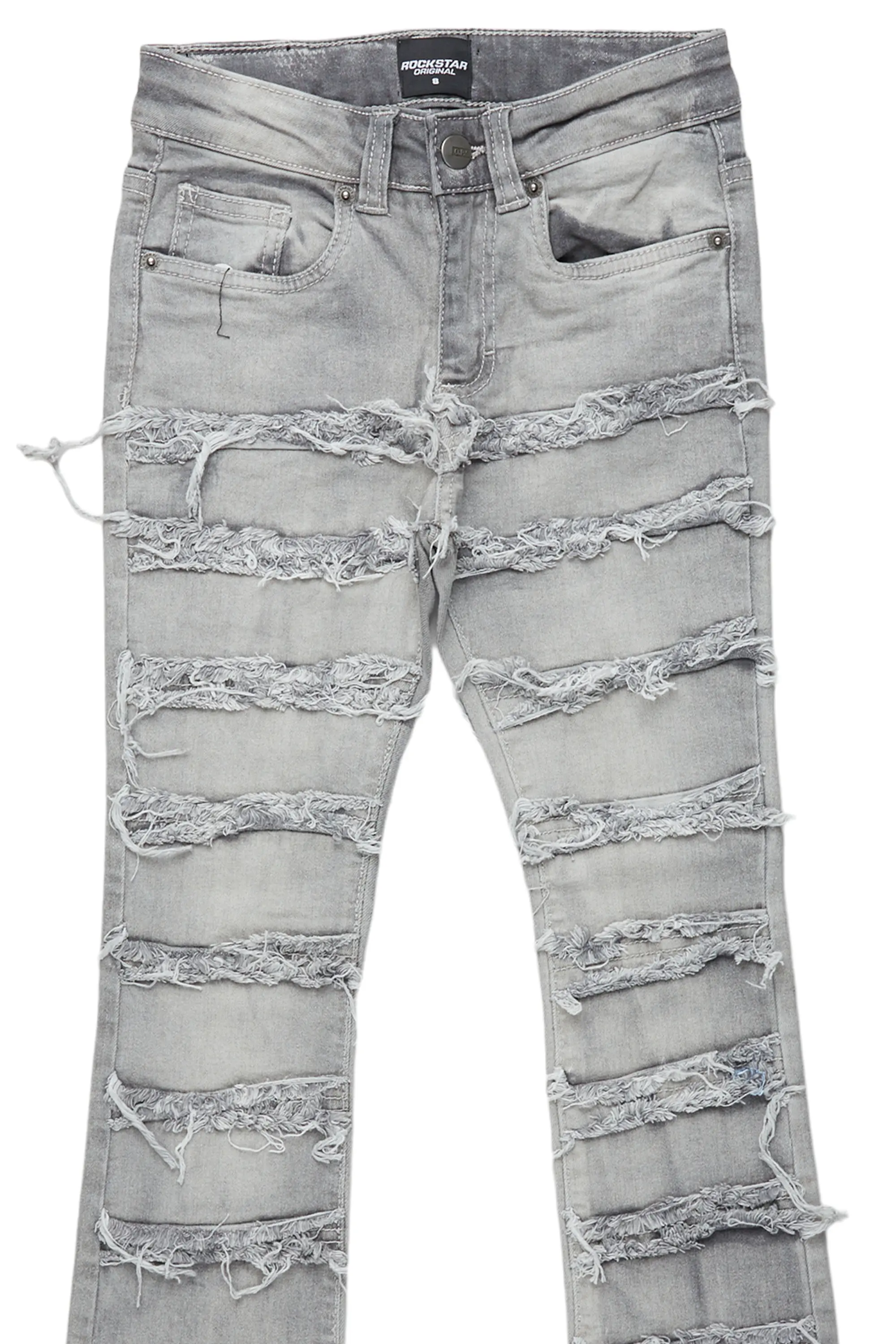 Boys Cullen Light Grey Frayed Stacked Flare Jean - Image 2