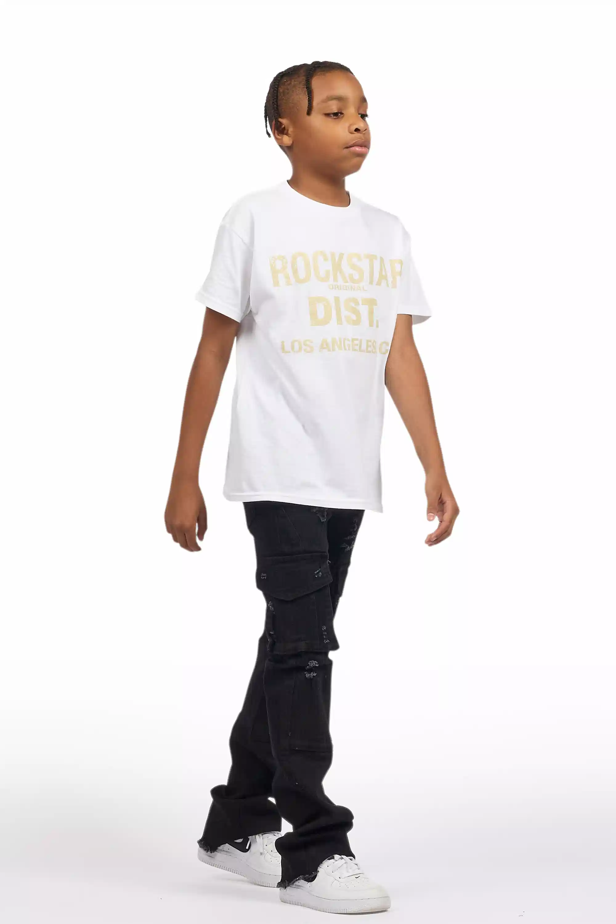 Boys Adalee Black Slim Stacked Flare Cargo Jean - Image 4